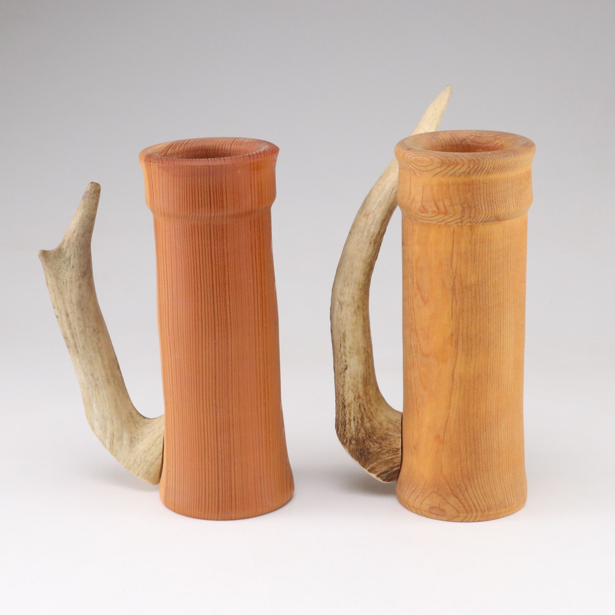 Easter Island Moai Head Tissue Box with Handcrafted Wood & Antler Mugs