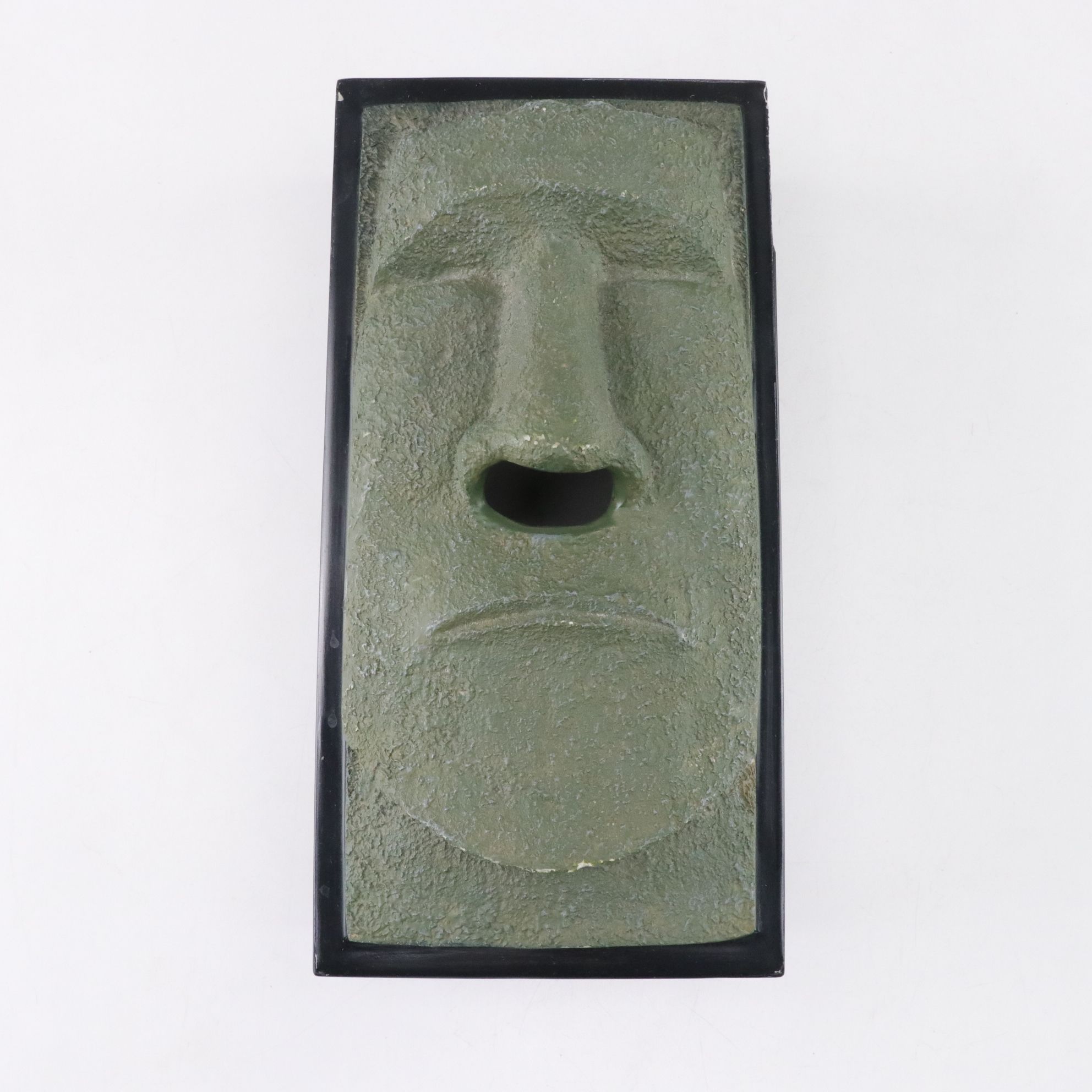 Easter Island Moai Head Tissue Box with Handcrafted Wood & Antler Mugs