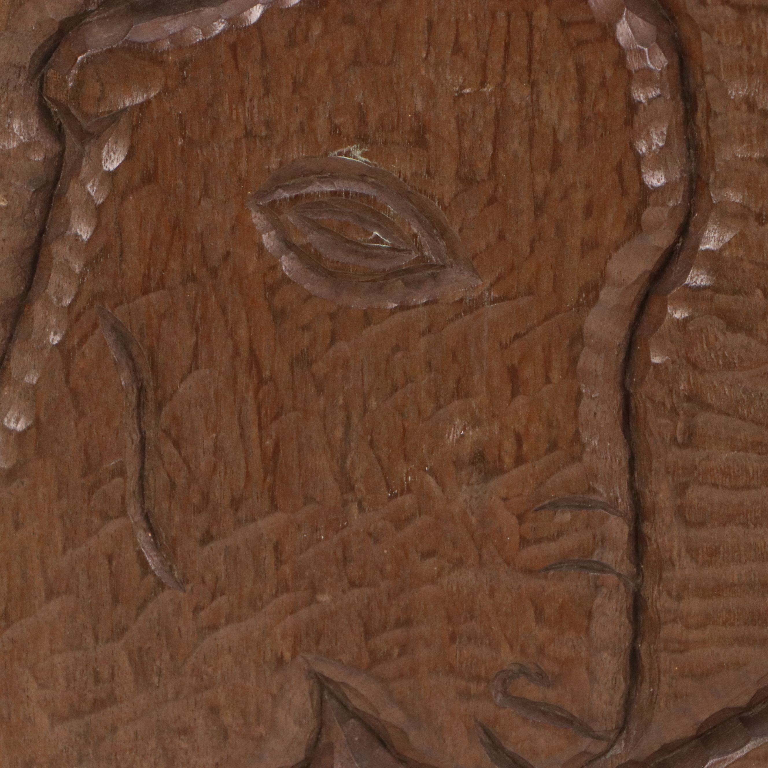Hand-Carved Wooden Plaque Depicting Man and Sheep
