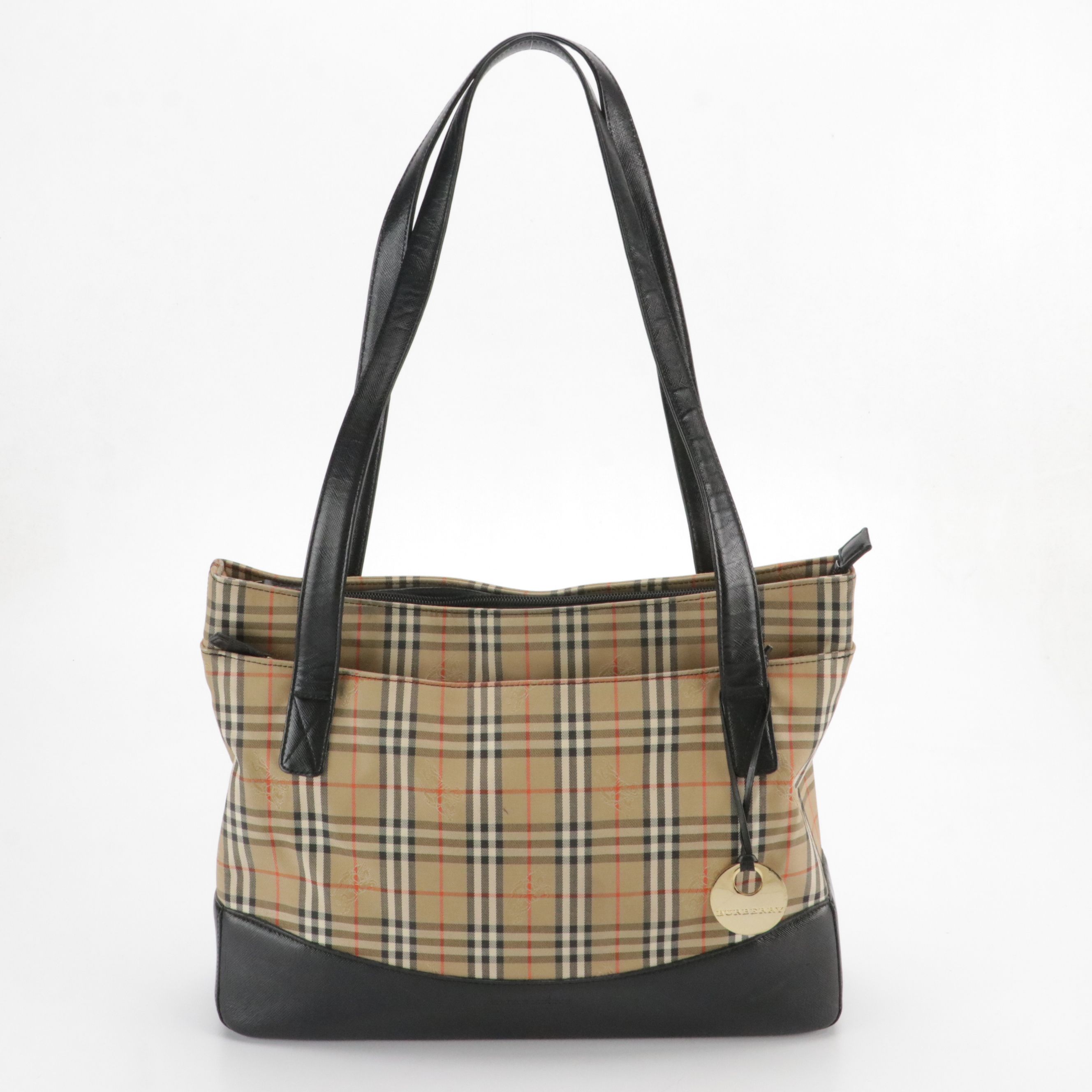 Burberry Front Pocket Shoulder Bag in Haymarket Check Canvas & Saffiano Leather