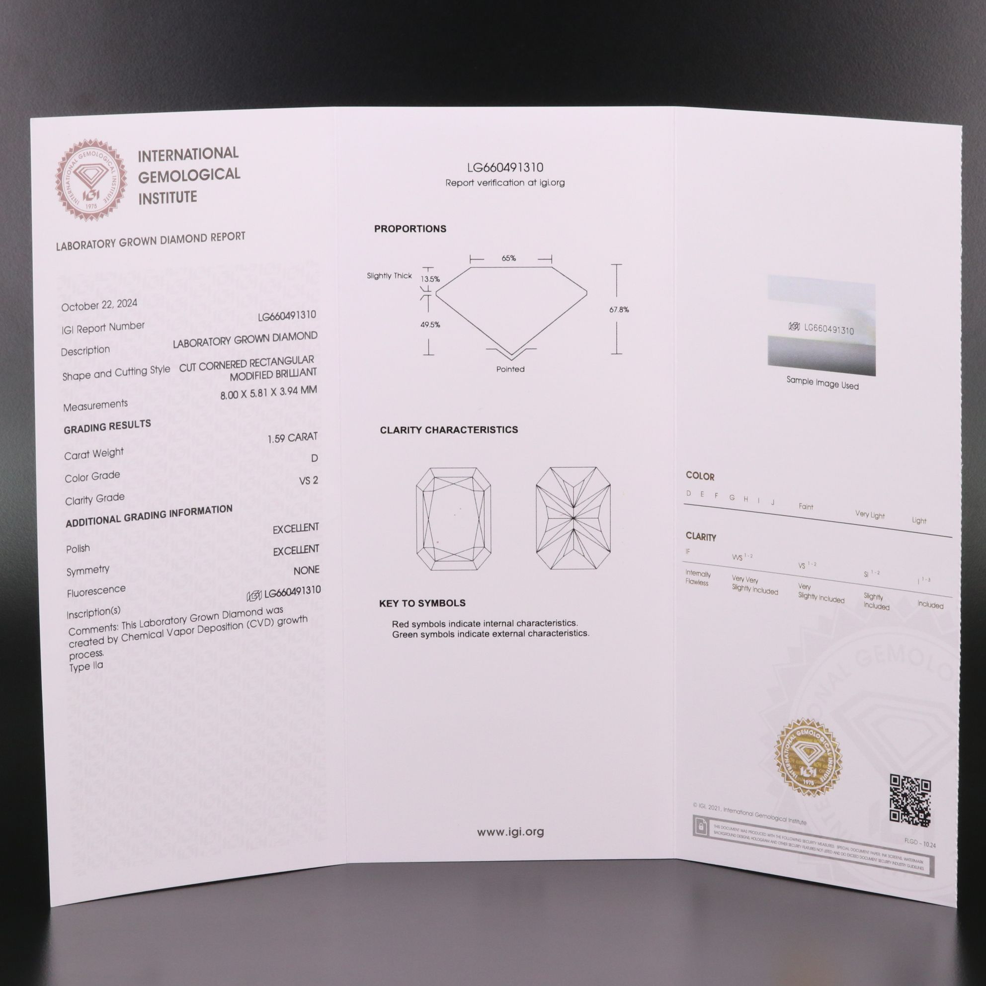 Loose 1.59 CT Lab Grown Diamond with IGI Report
