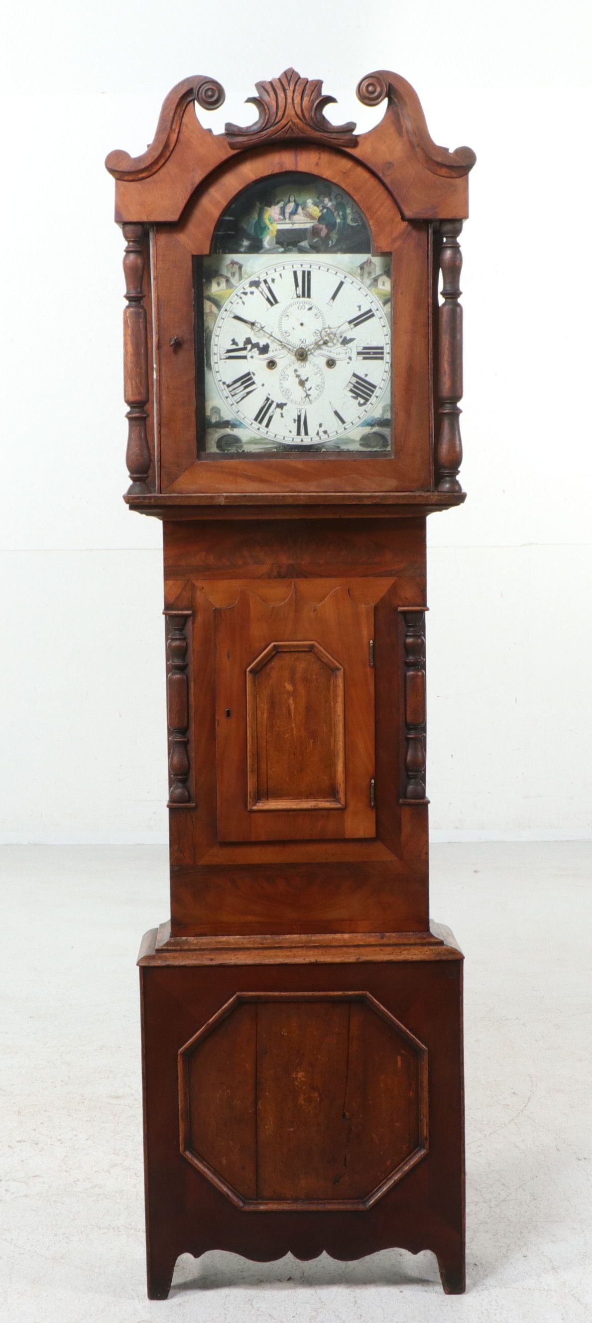 G. Steele English Regency Painted Dial Mahogany Longcase Clock, 19th Century