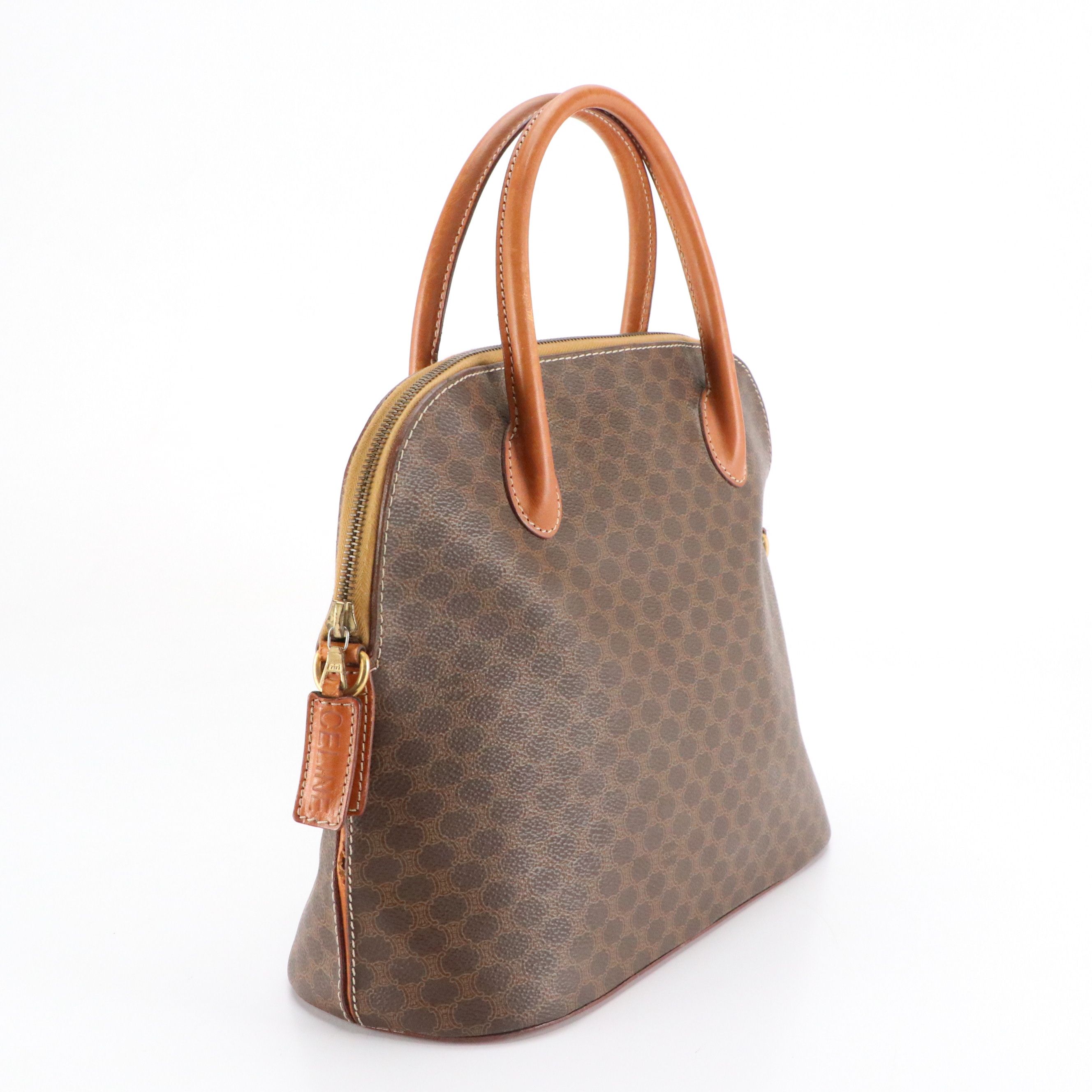 Celine Dome Handbag in Macadam Canvas with Leather Trim