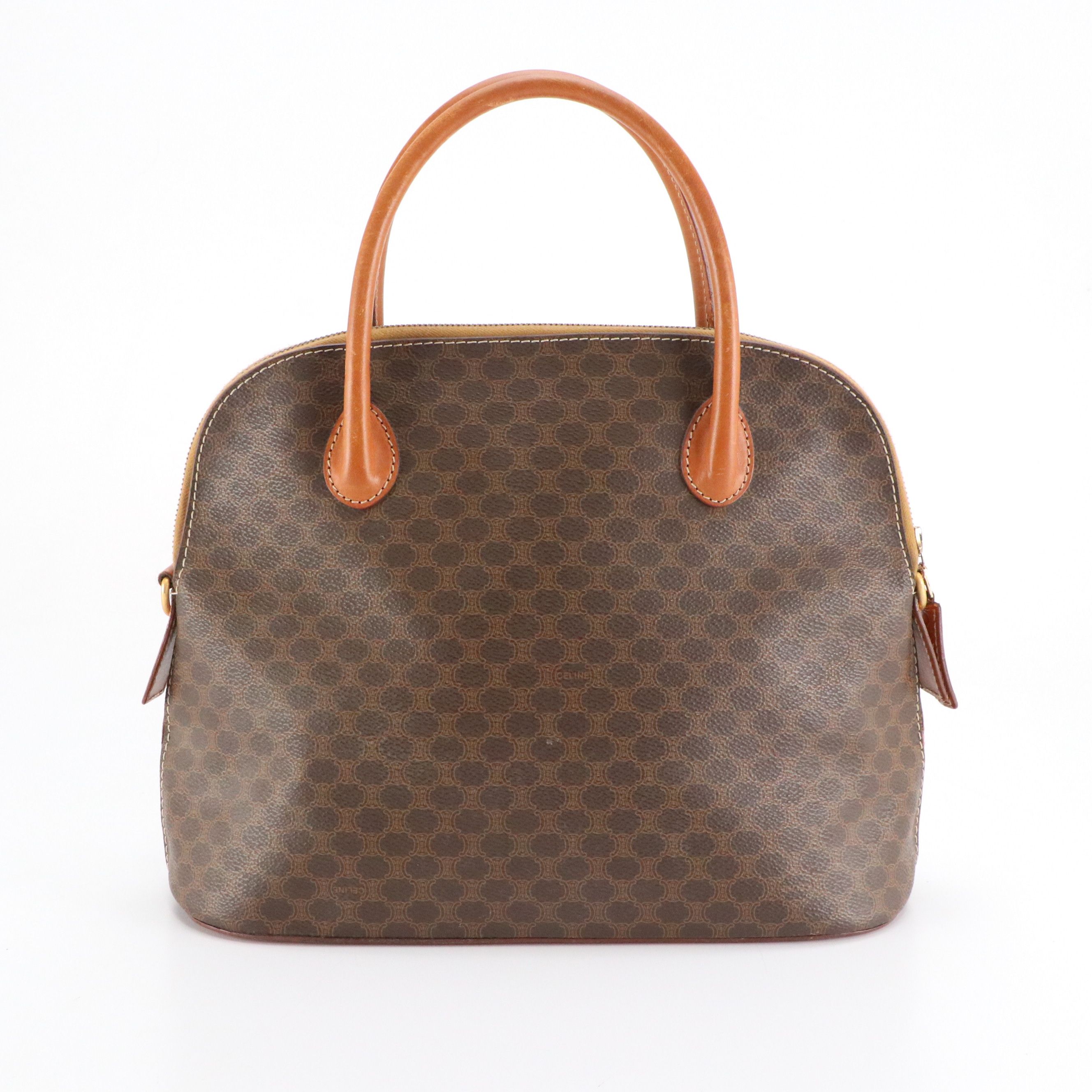 Celine Dome Handbag in Macadam Canvas with Leather Trim