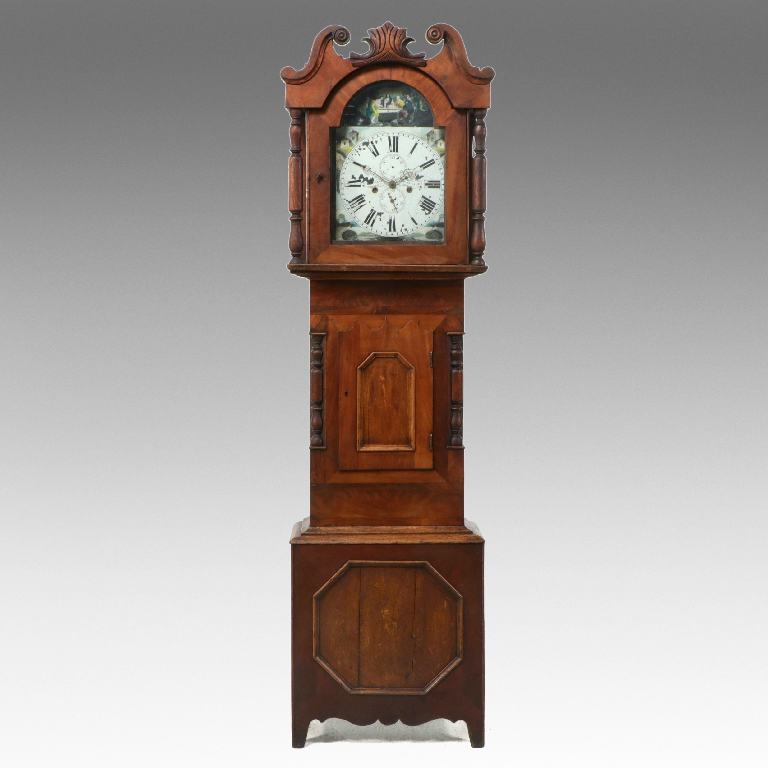 G. Steele English Regency Painted Dial Mahogany Longcase Clock, 19th Century