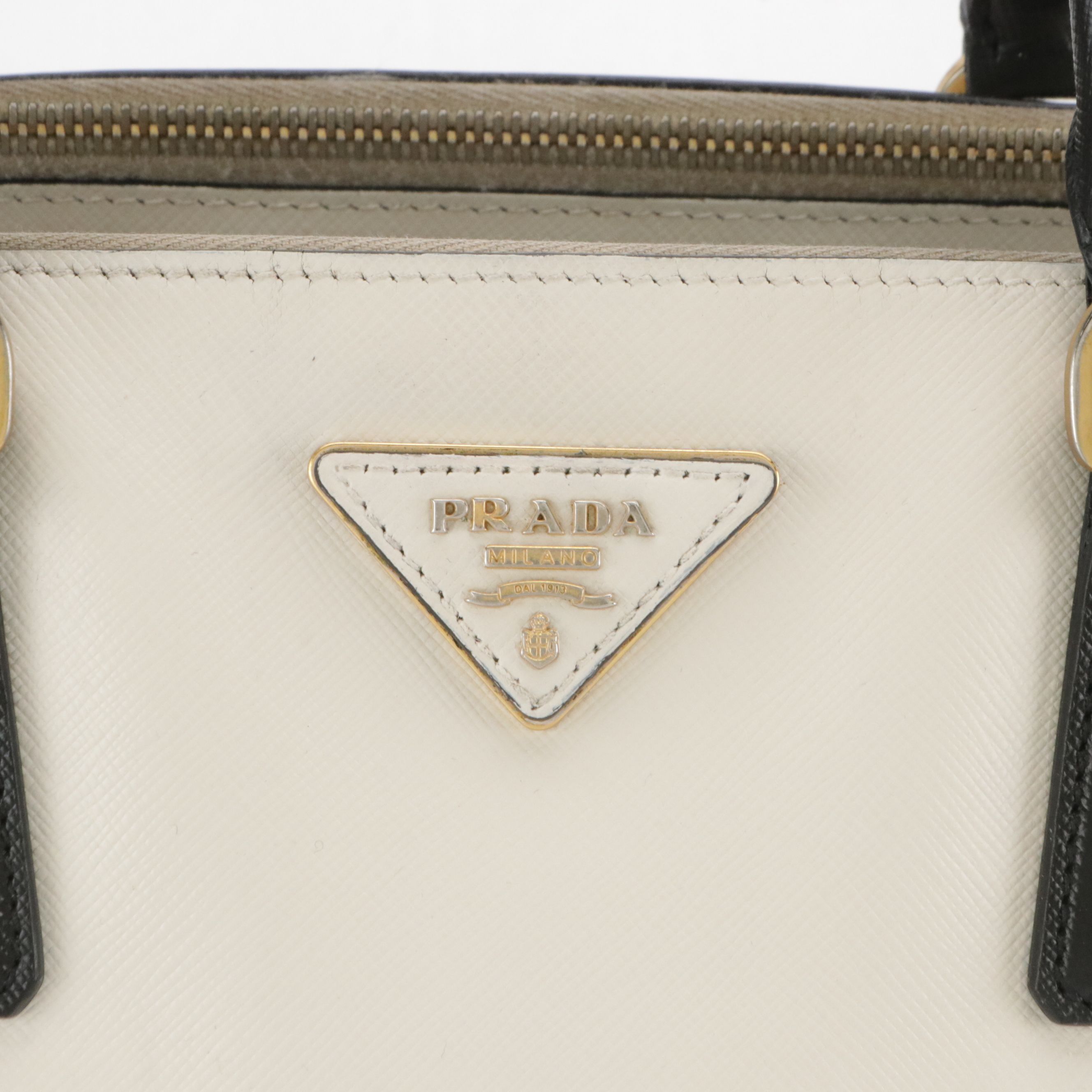 Prada Double Zip Galleria Tote Bag in Black & White Saffiano Leather