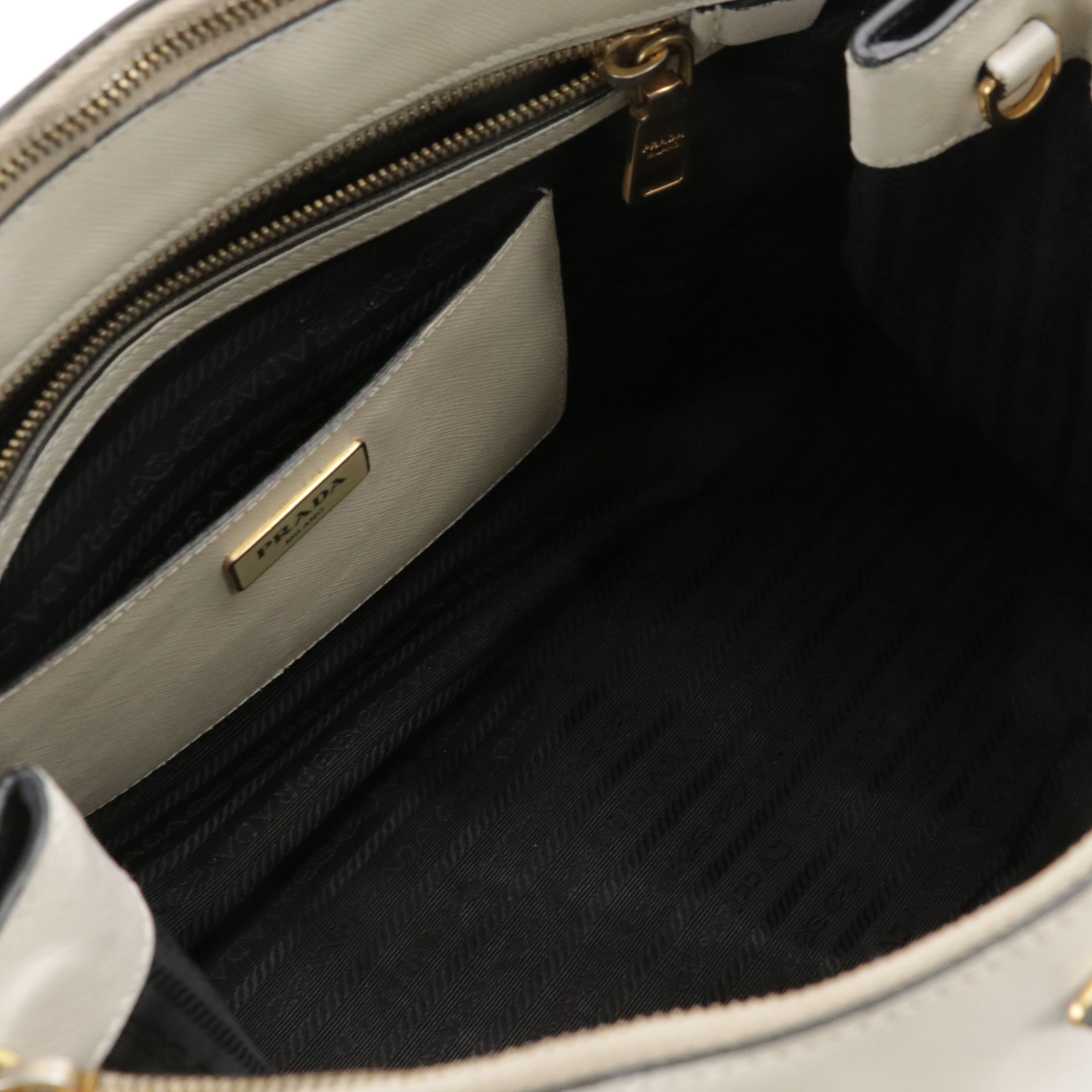 Prada Double Zip Galleria Tote Bag in Black & White Saffiano Leather