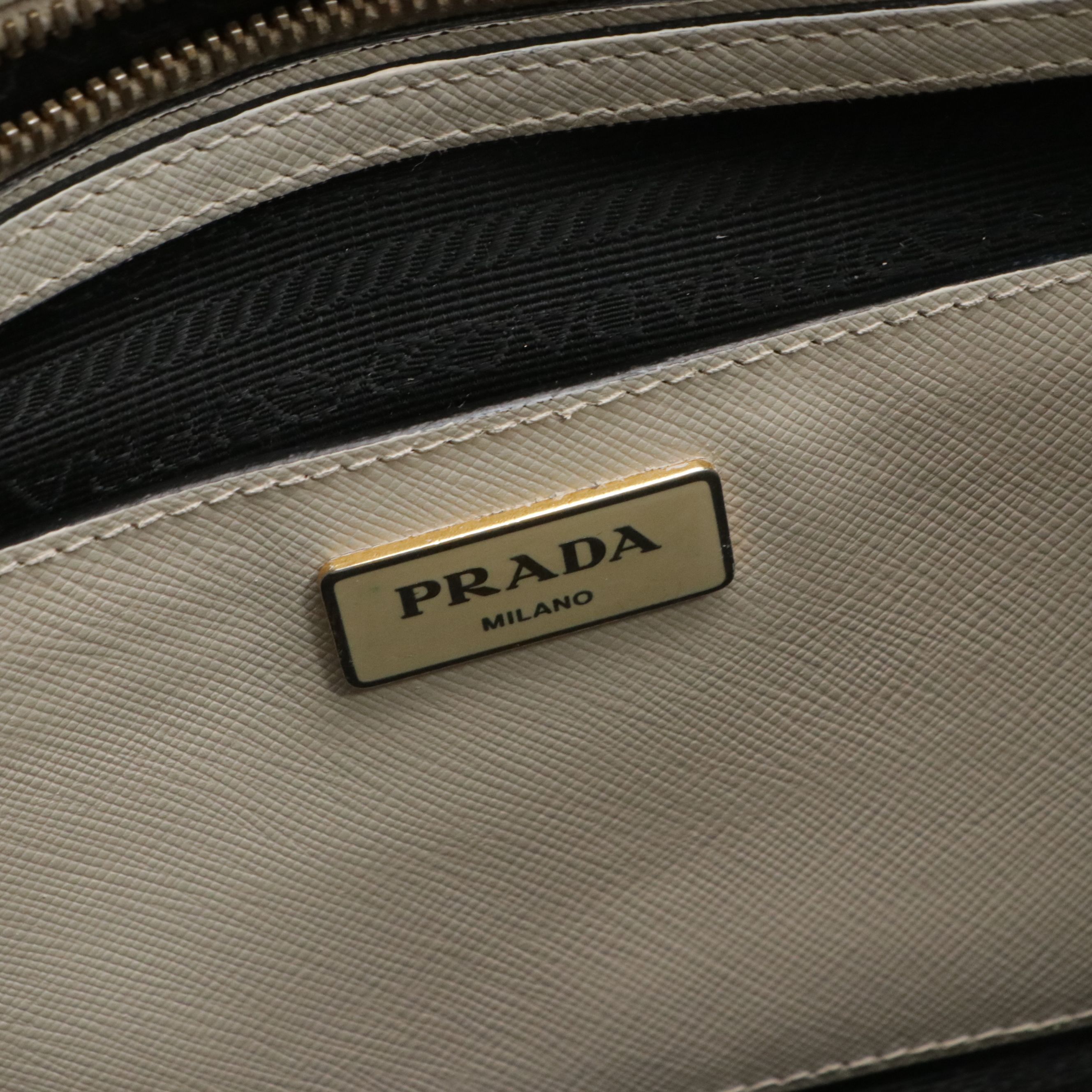 Prada Double Zip Galleria Tote Bag in Black & White Saffiano Leather