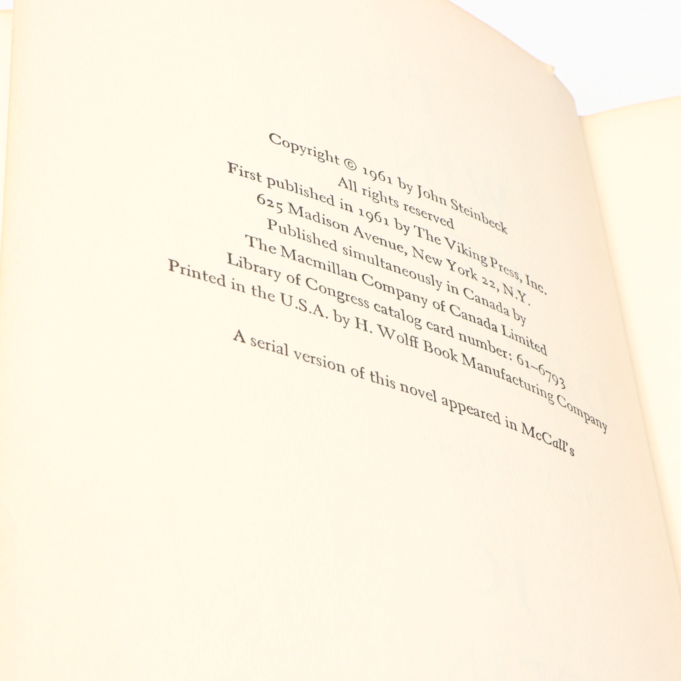 First Edition "The Winter of Our Discontent" by John Steinbeck, 1961