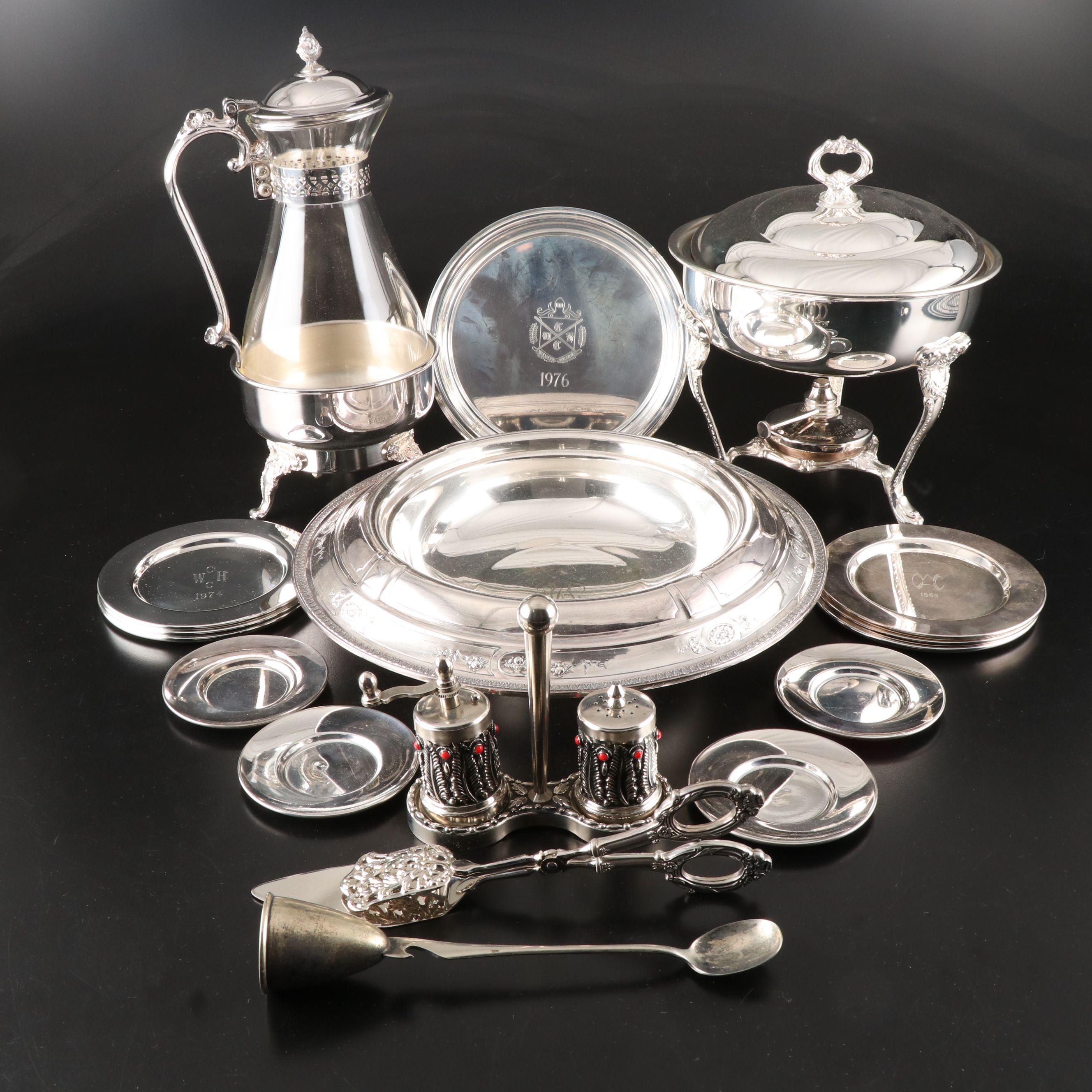 Reed & Barton Silver Plate Console Bowl with Sheridan and Other Serveware