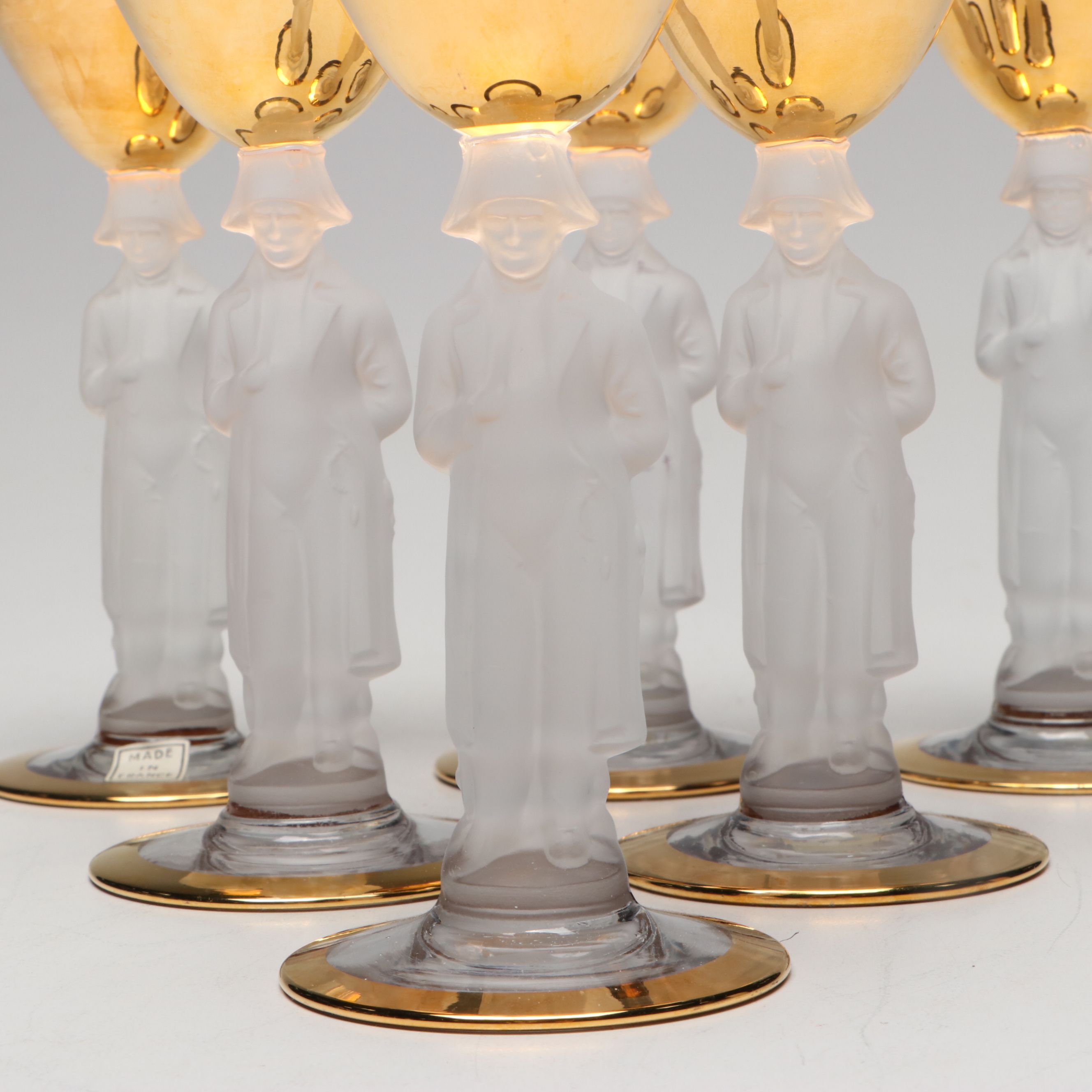 Bayel French "Napoleon" Gilt Crystal Champagne Coupes, Mid-20th Century