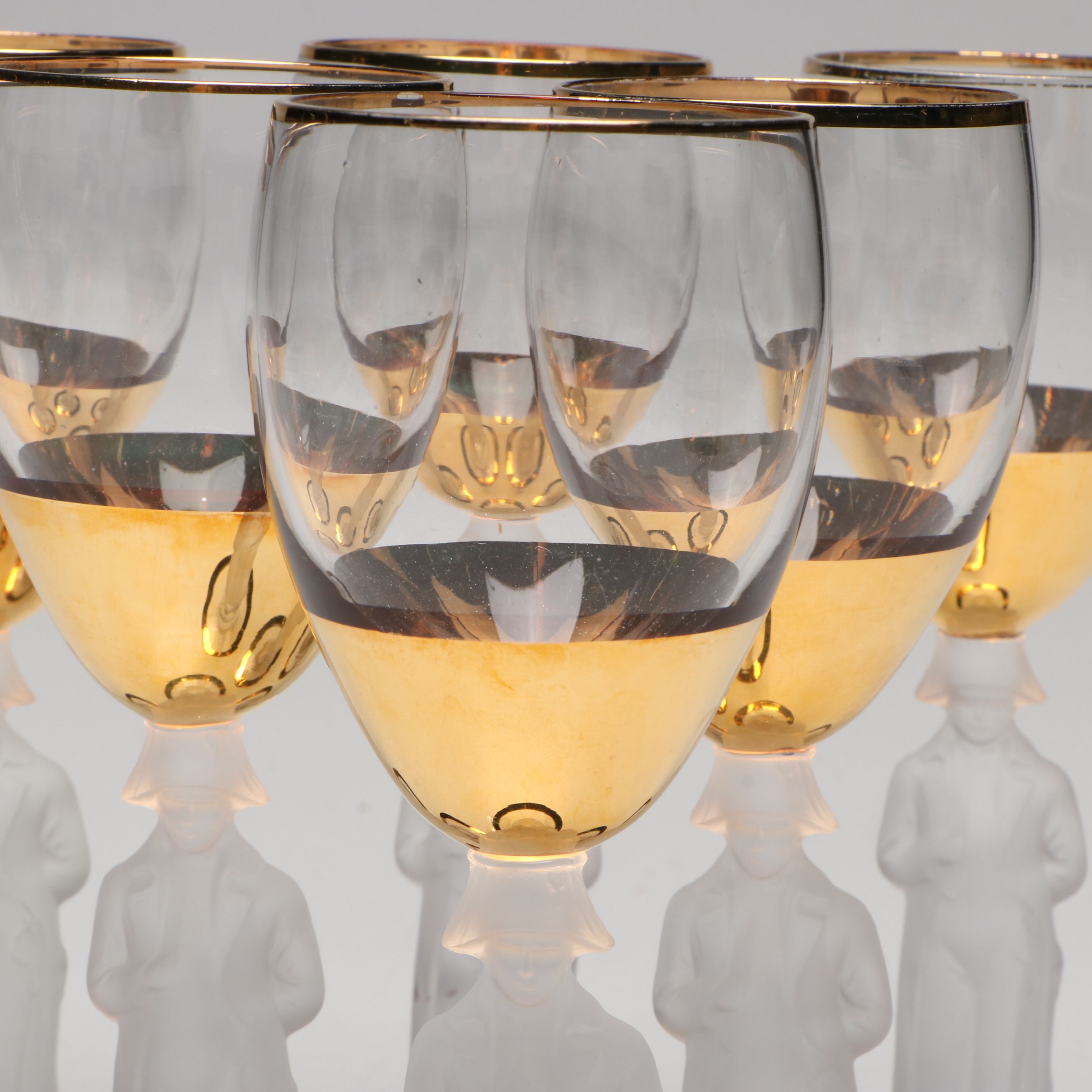 Bayel French "Napoleon" Gilt Crystal Champagne Coupes, Mid-20th Century