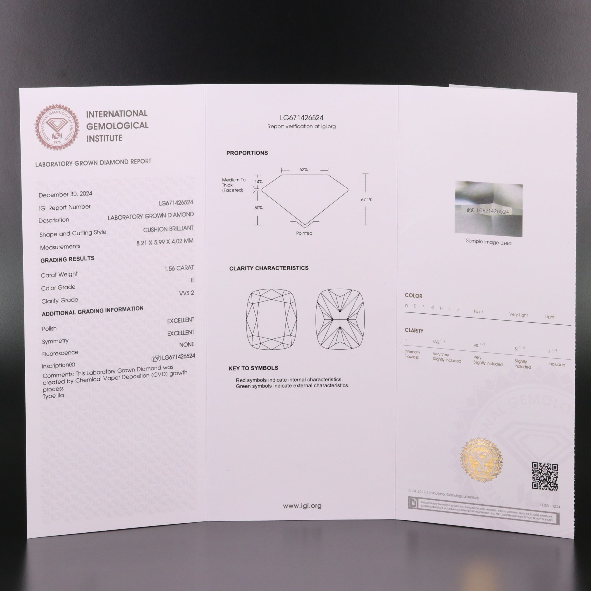 Loose 1.56 CT Lab Grown Diamond with IGI Report