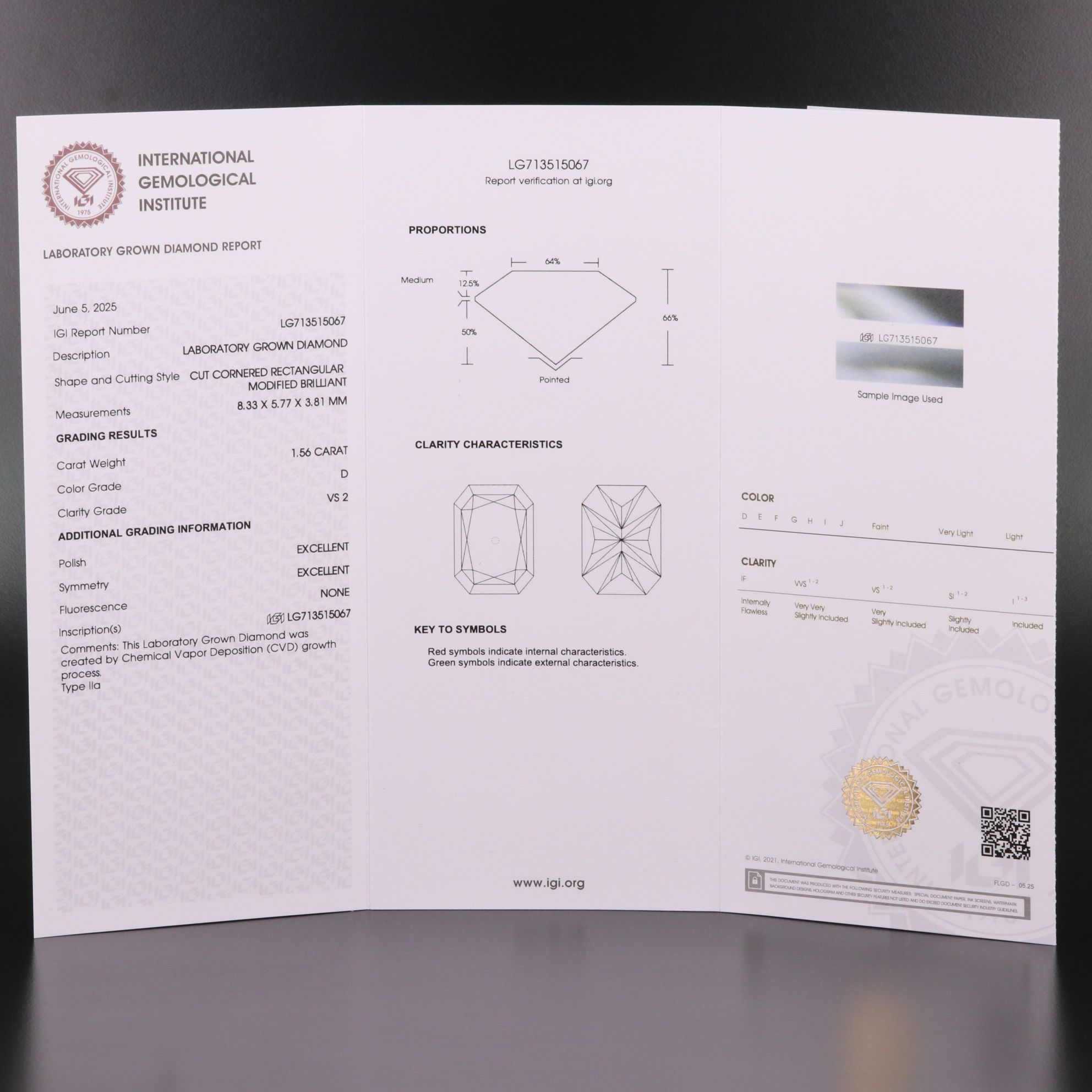 Loose 1.56 CT Lab Grown Diamond with IGI Report