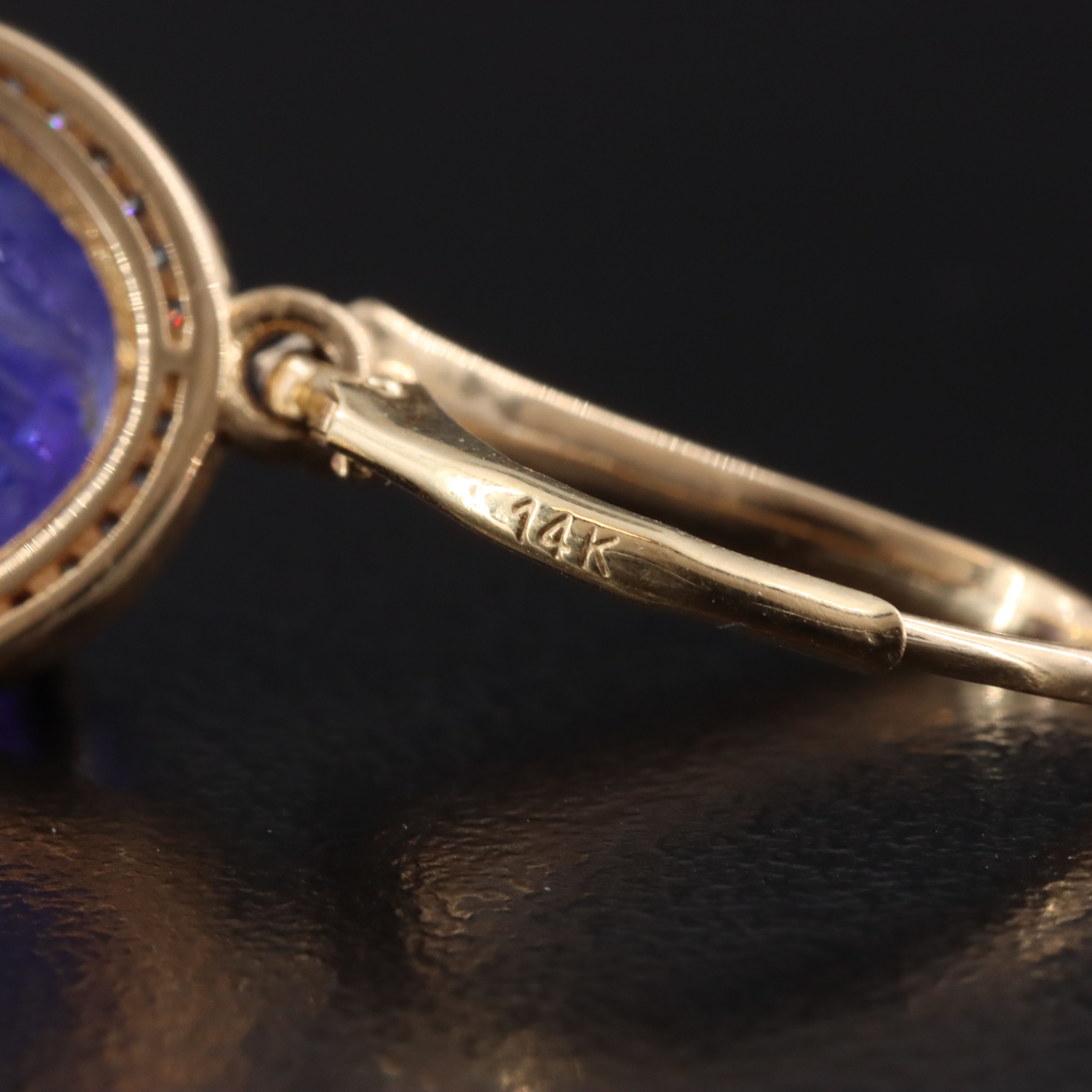 14K Carved Tanzanite and Diamond Drop Earrings