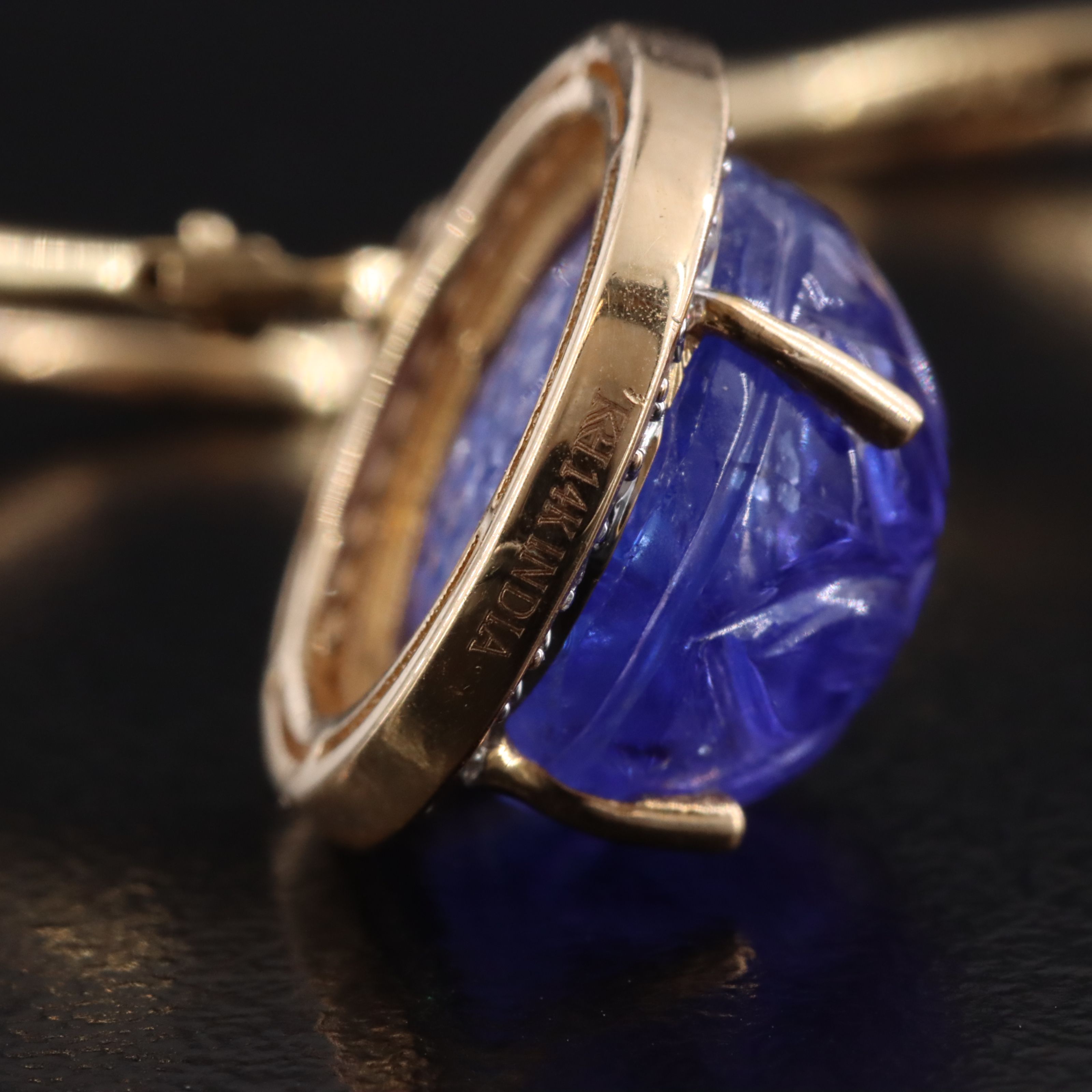 14K Carved Tanzanite and Diamond Drop Earrings