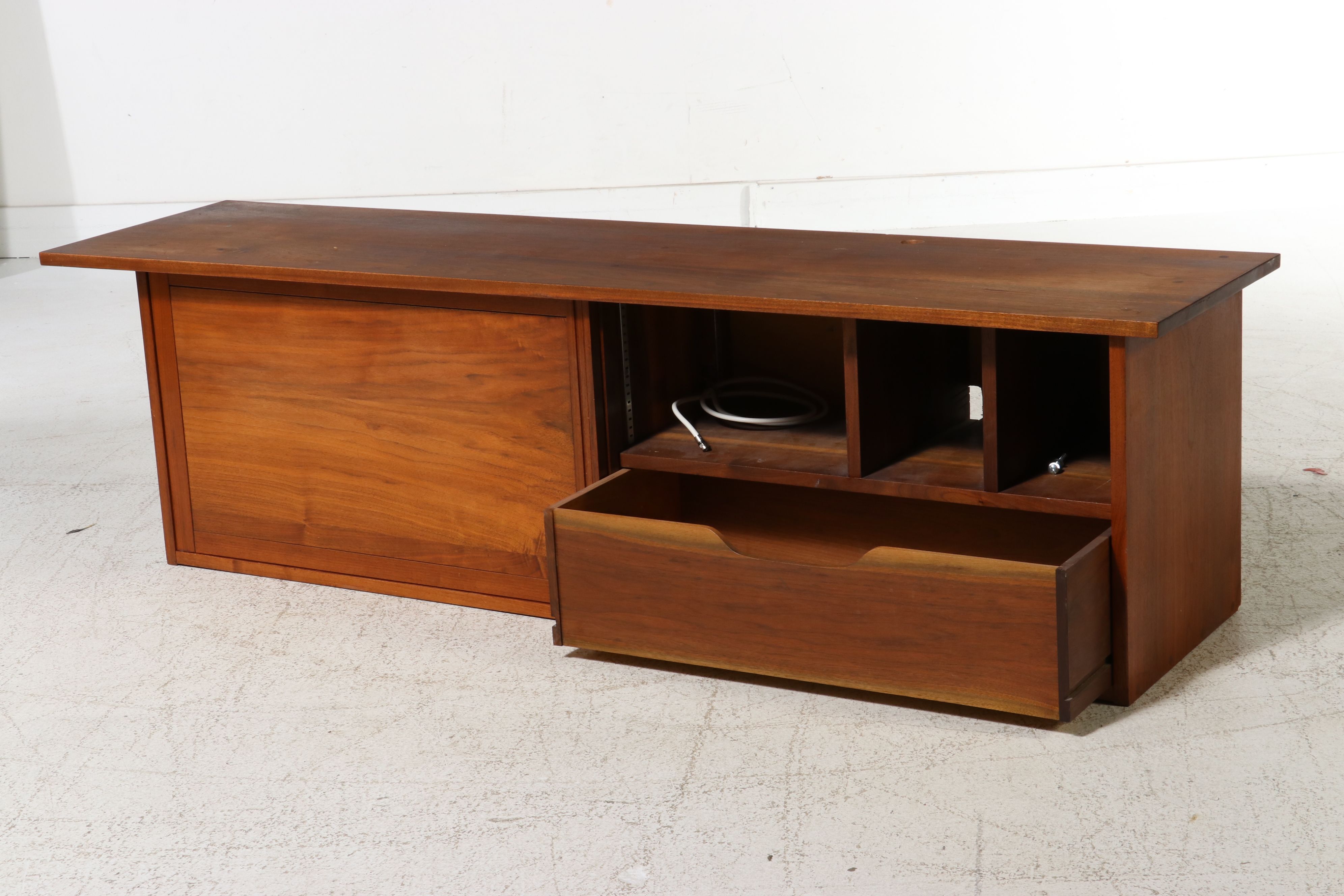Gino Russo Handcrafted Mid Century Modern Style Walnut Media Console