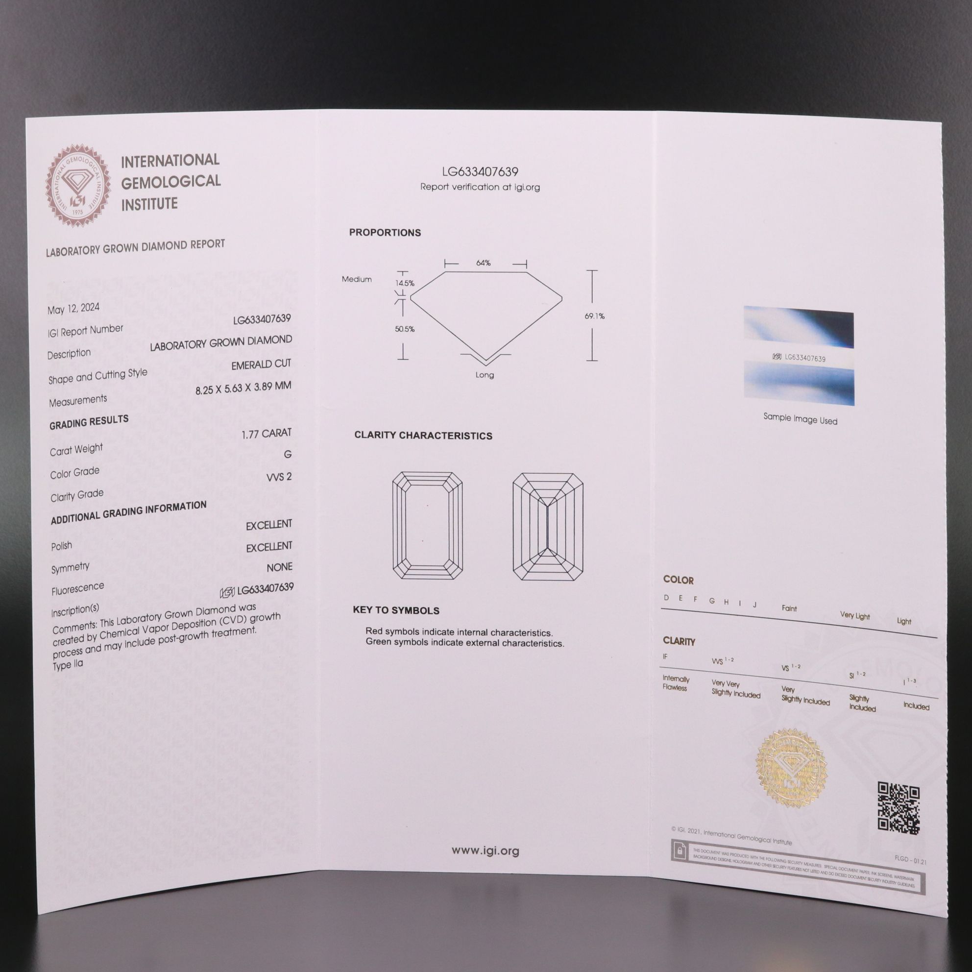 Loose 1.77 CT Lab Grown Diamond with IGI Report
