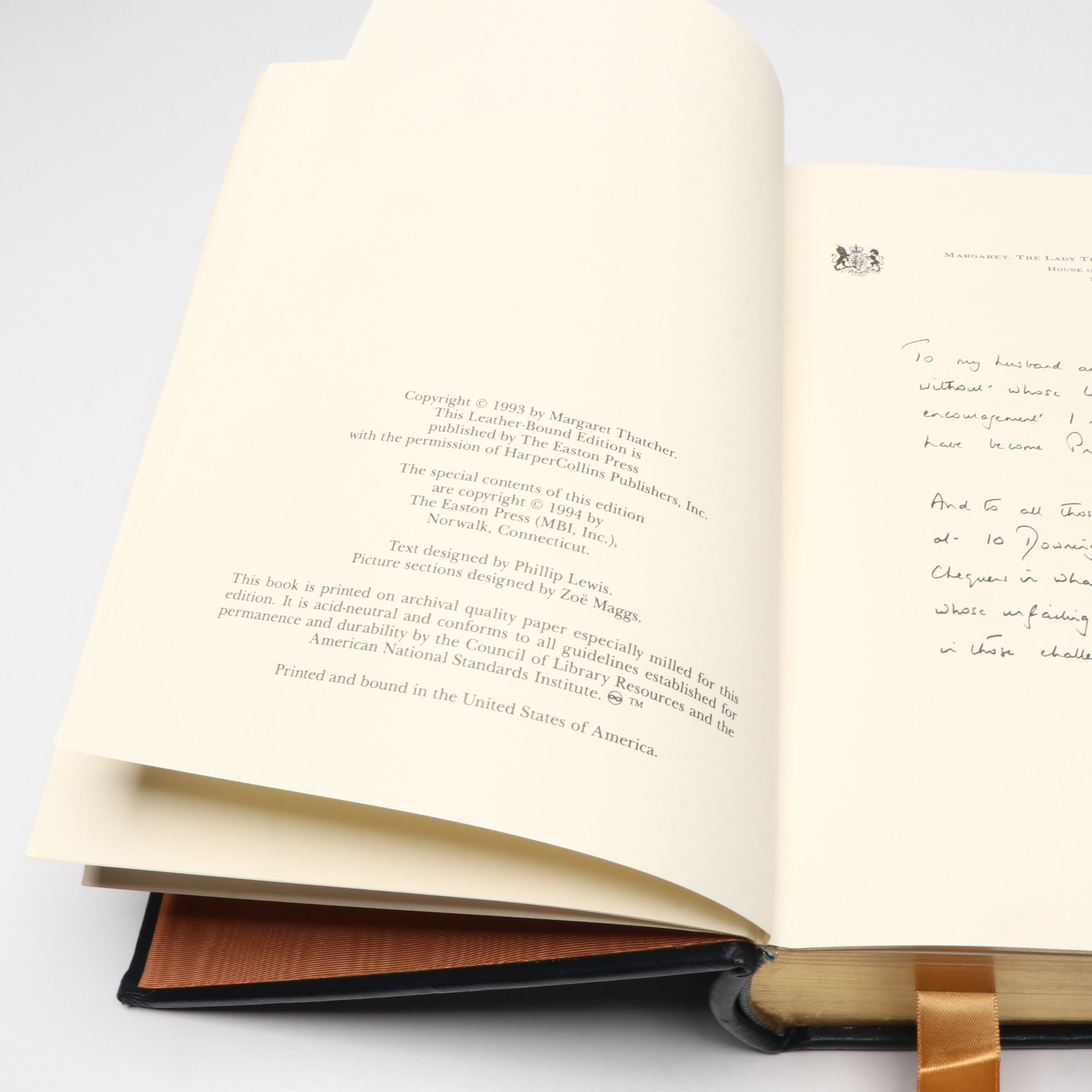 Signed "The Downing Street Years" by Margaret Thatcher, 1994