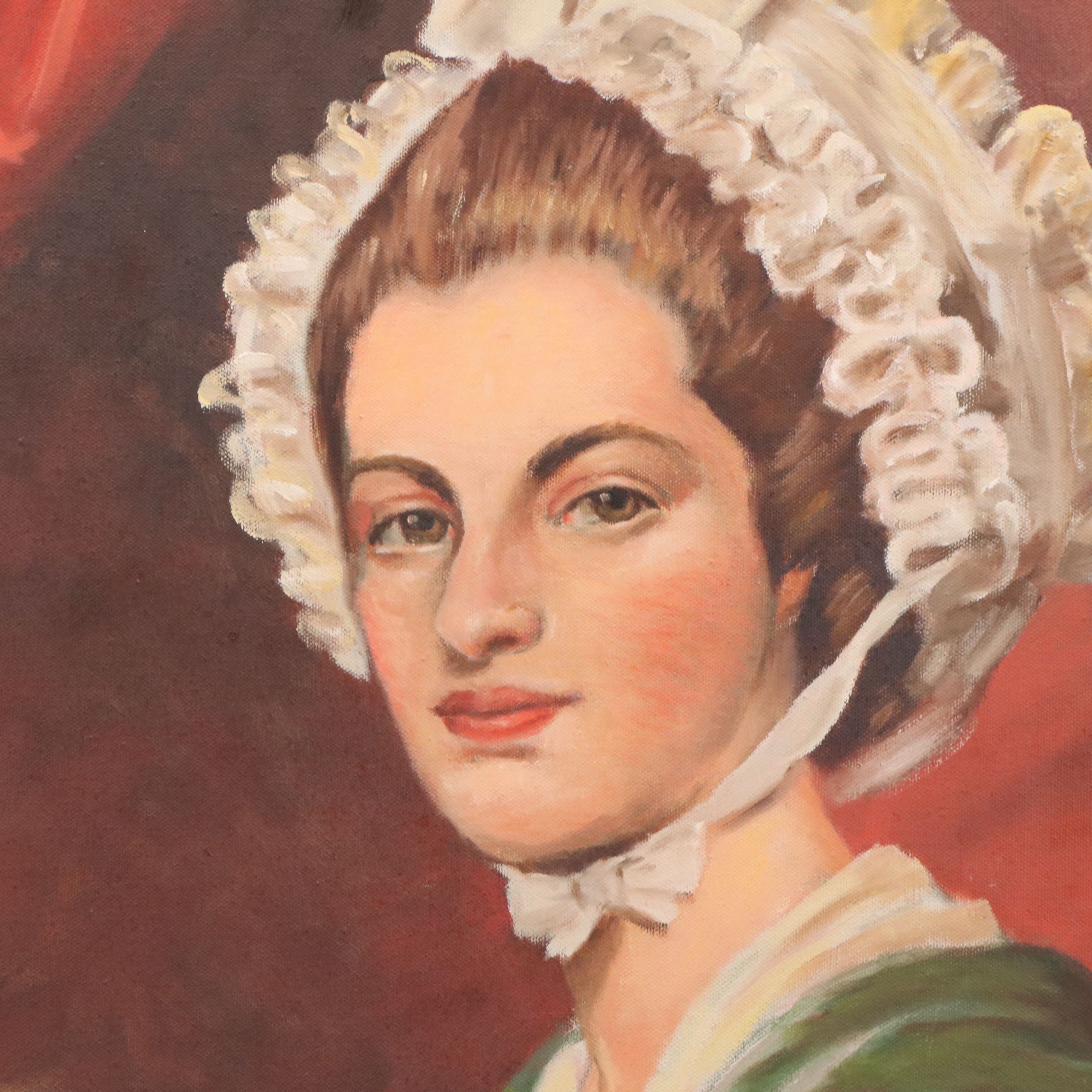 H. Soper Oil Portrait of Young Woman with Spaniel, Circa Early 20th Century