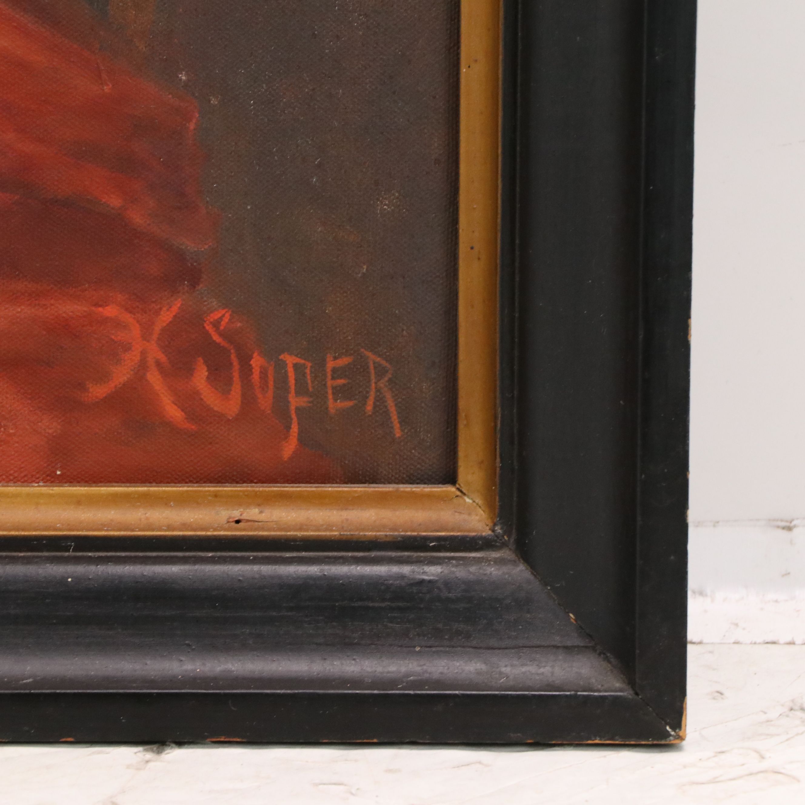 H. Soper Oil Portrait of Young Woman with Spaniel, Circa Early 20th Century