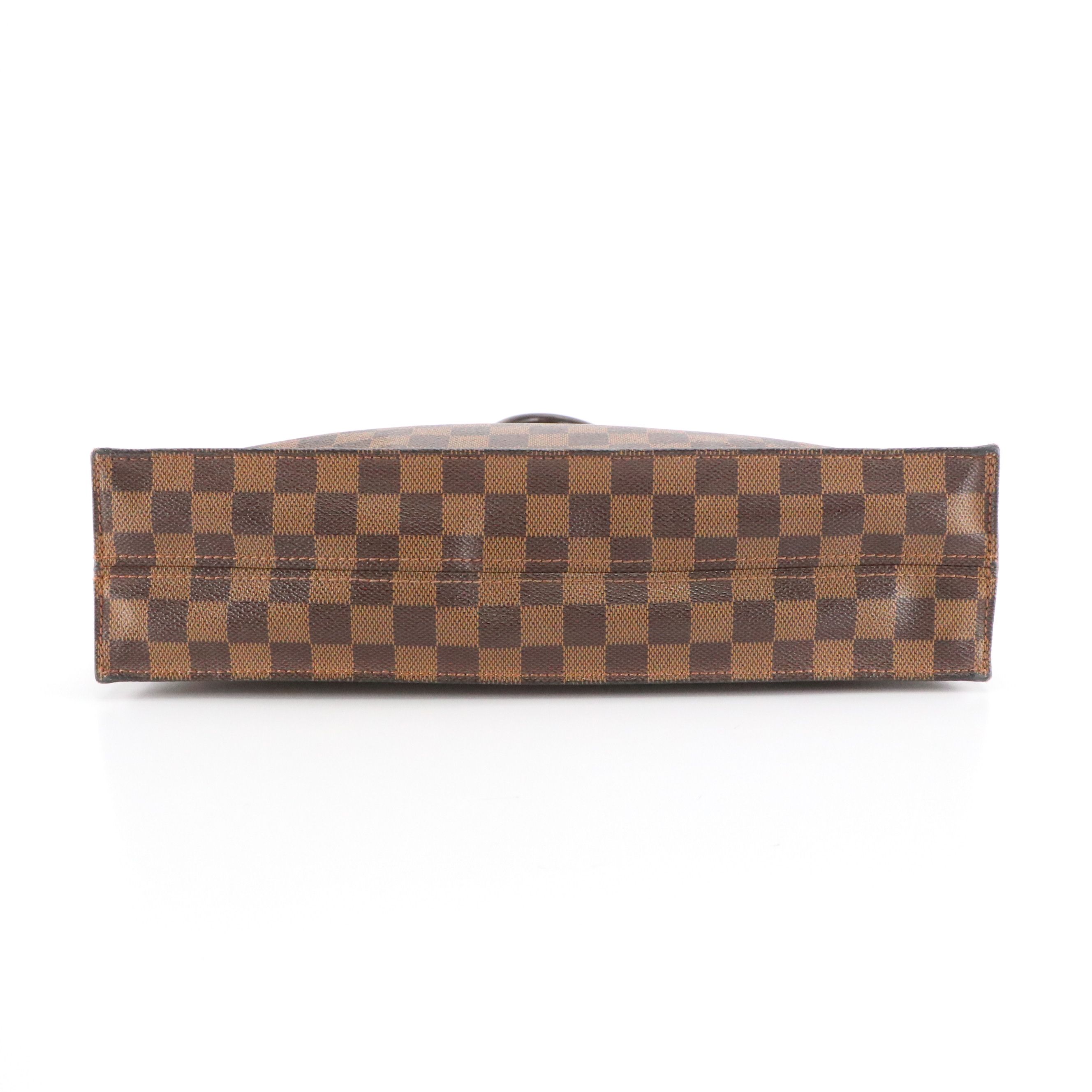 Louis Vuitton Sac Plat Tote Bag in Damier Ebene Canvas and Brown Leather