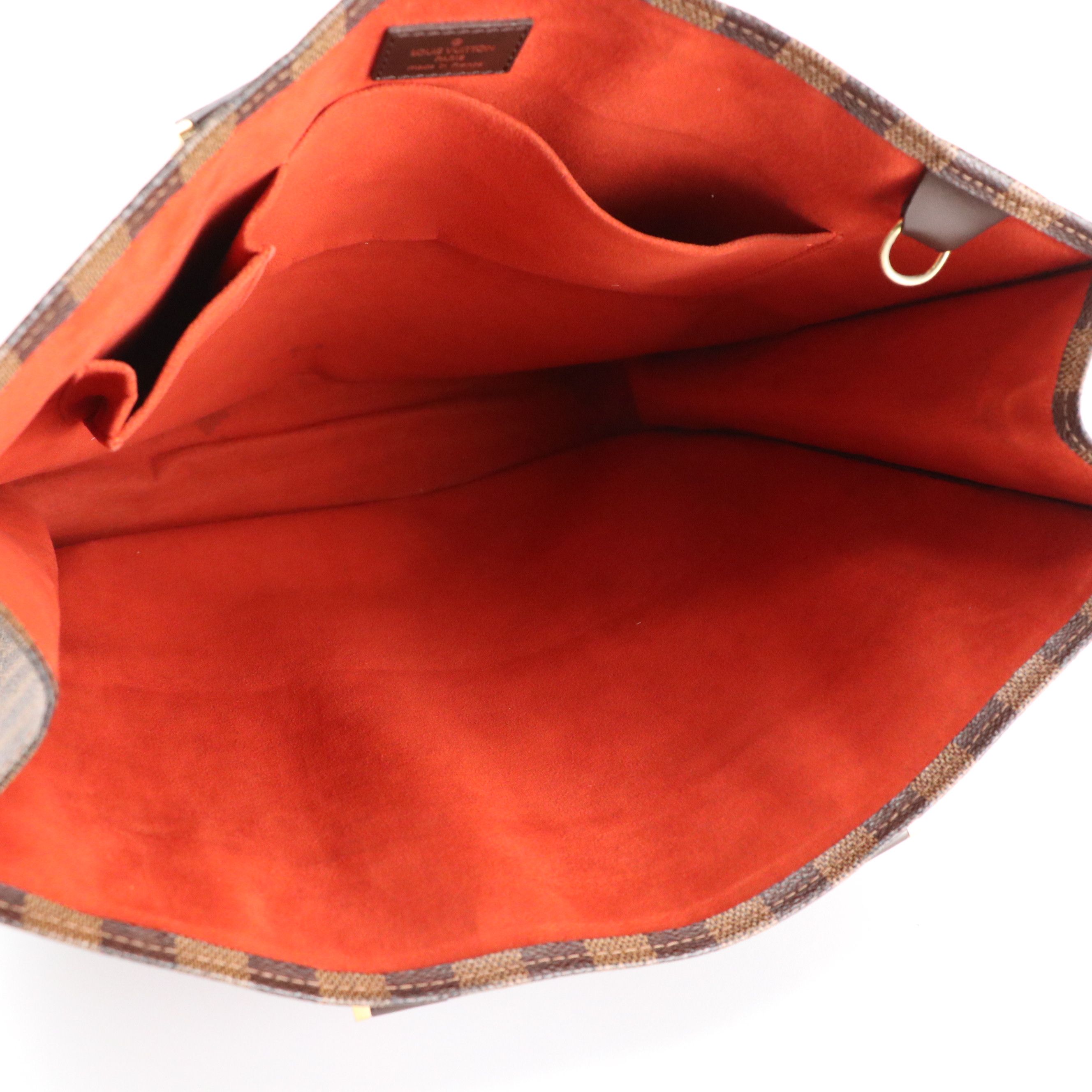 Louis Vuitton Sac Plat Tote Bag in Damier Ebene Canvas and Brown Leather