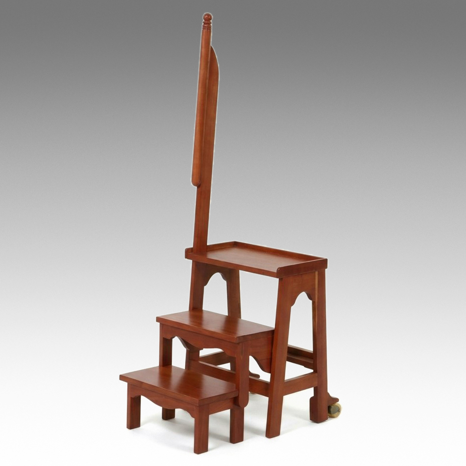 Hardwood Three-Step Cherry Finish Library Stool