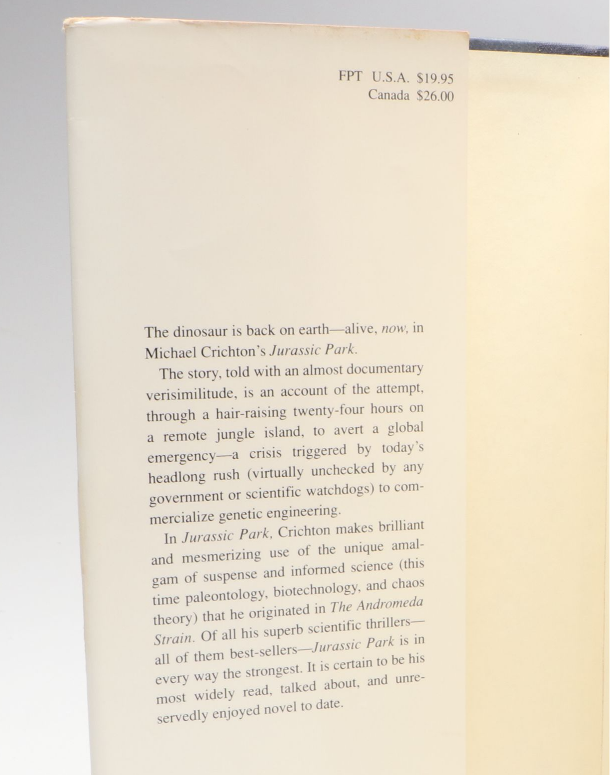 First Trade Edition "Jurassic Park" by Michael Crichton, 1990