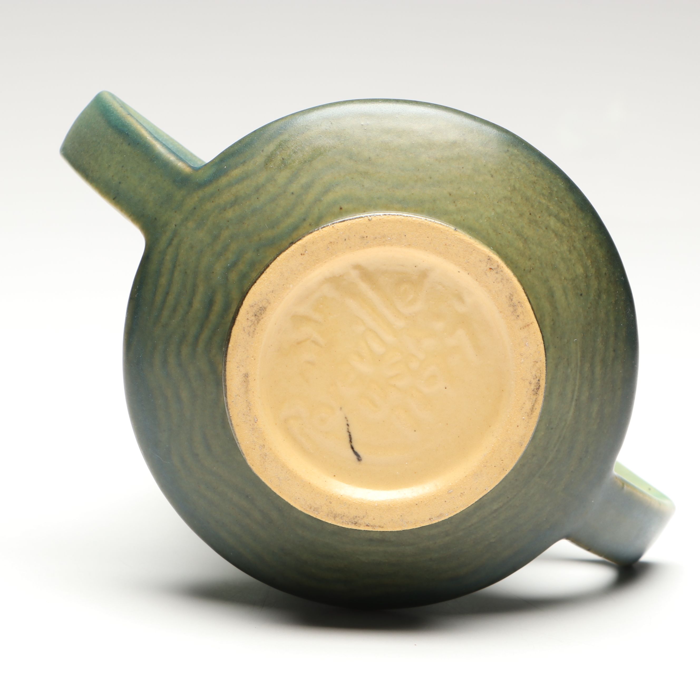 Roseville Pottery "Freesia" Green Ceramic Vase and Candle Holders, Mid-20th C.