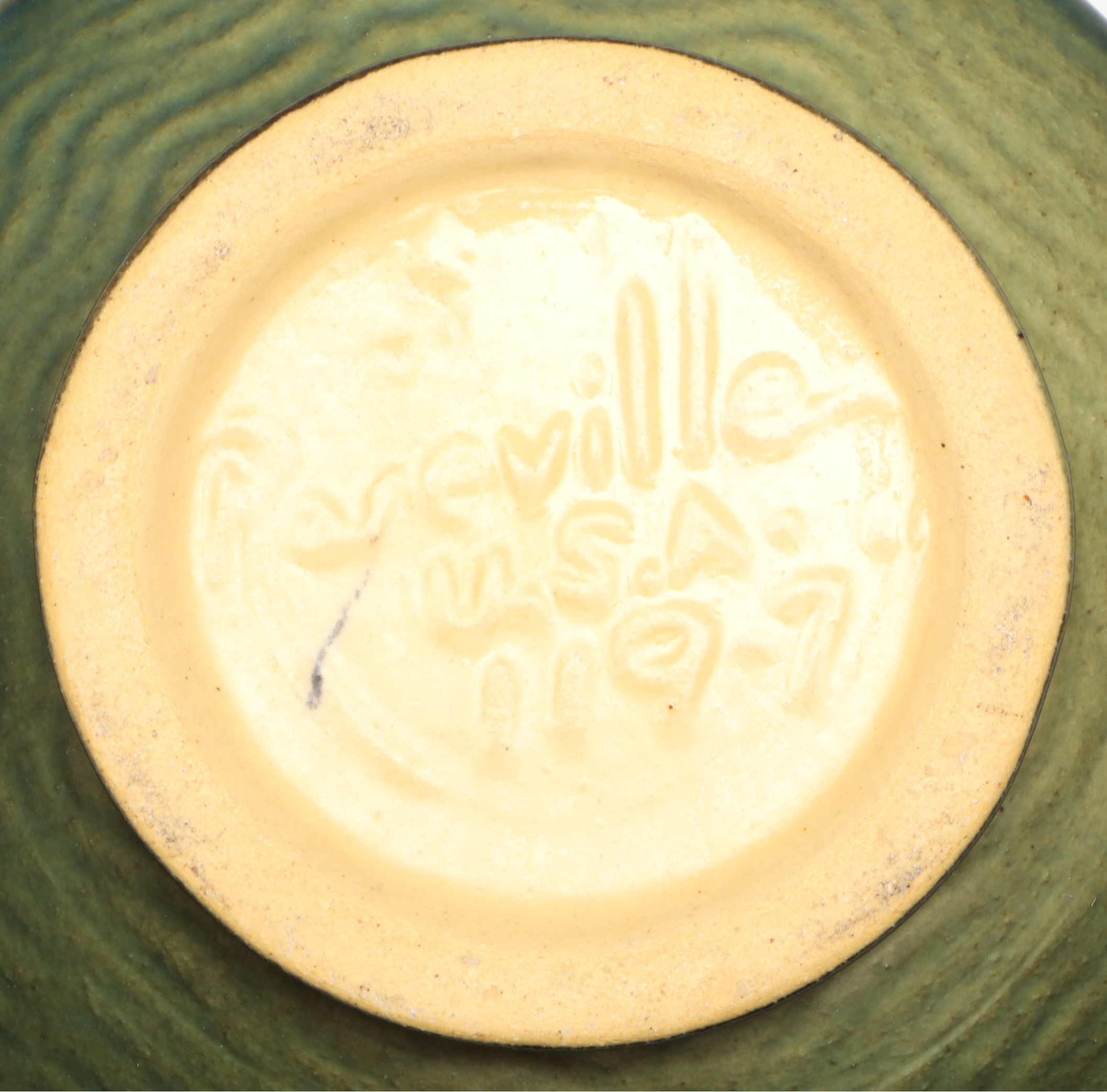 Roseville Pottery "Freesia" Green Ceramic Vase and Candle Holders, Mid-20th C.