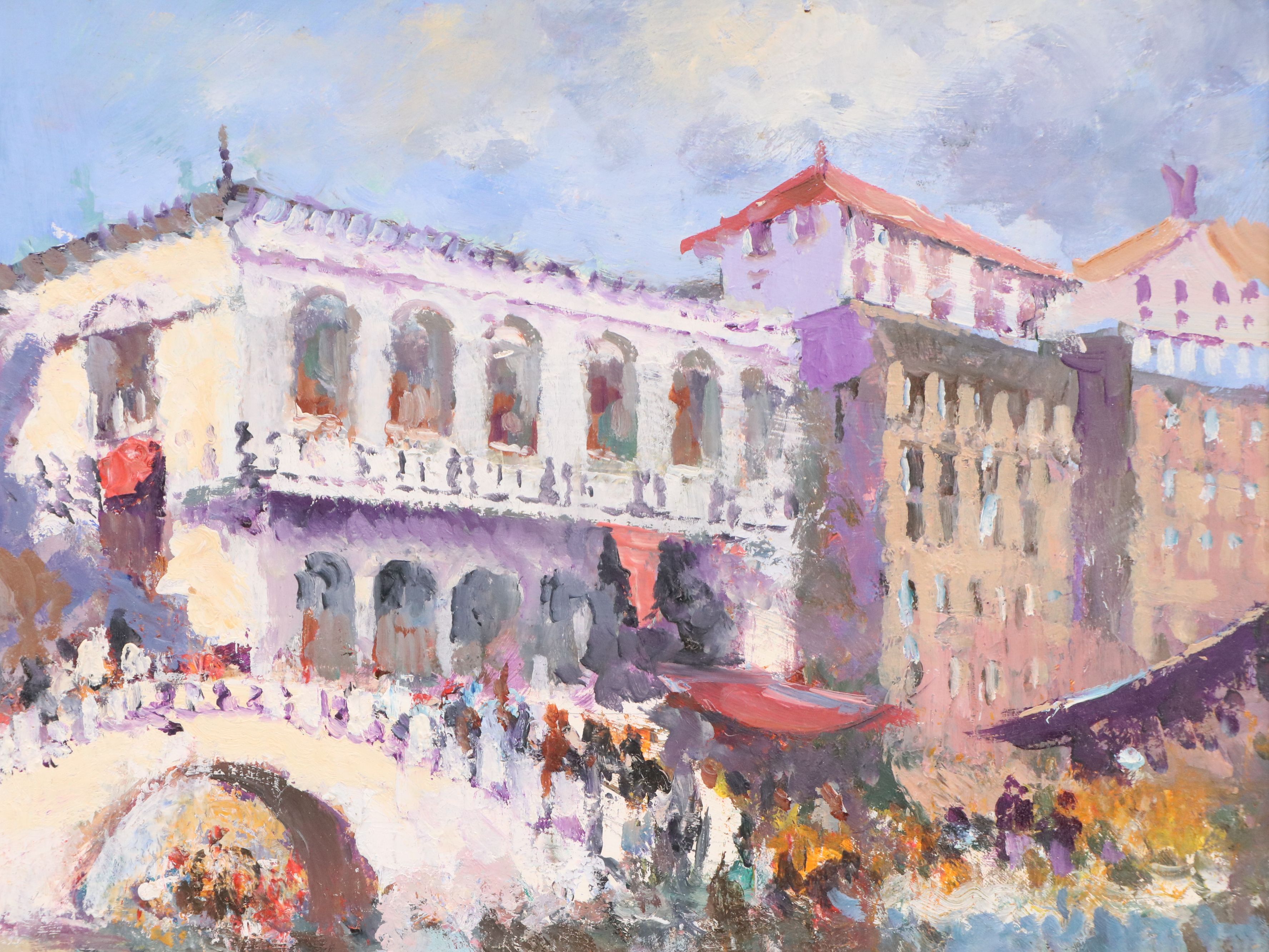 John Ambrose Impressionistic Oil Painting "Straw Bridge Venice"