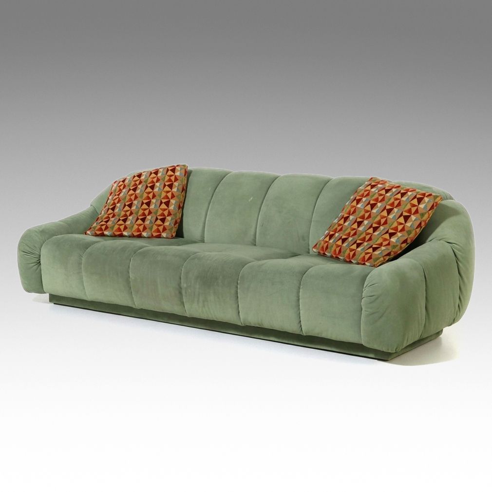 Postmodern Sage Green Microfiber Sofa with Accent Pillows