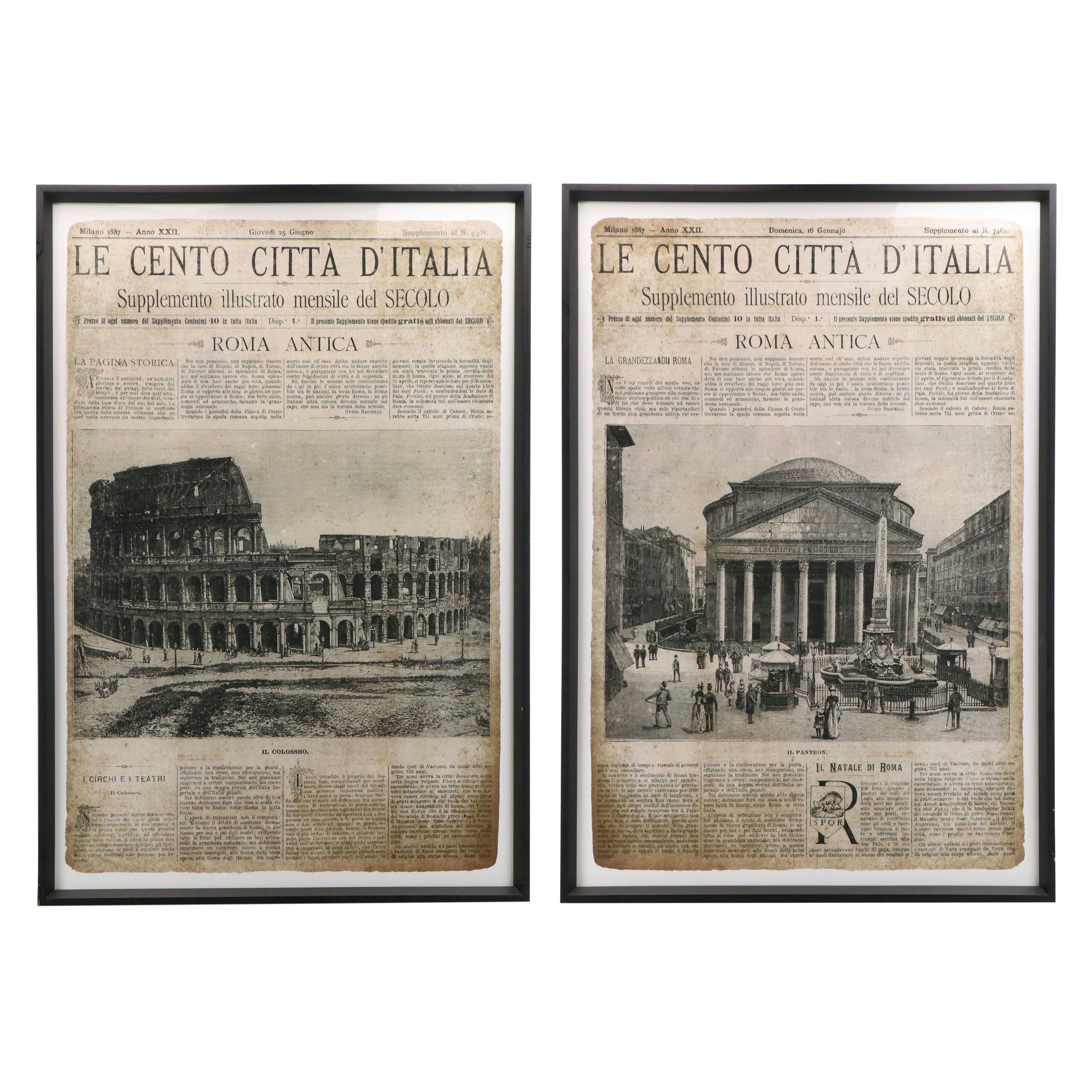 Pair of Large-Scale Giclées of Newspaper "Le Cento Città d'Italia," 21st Century