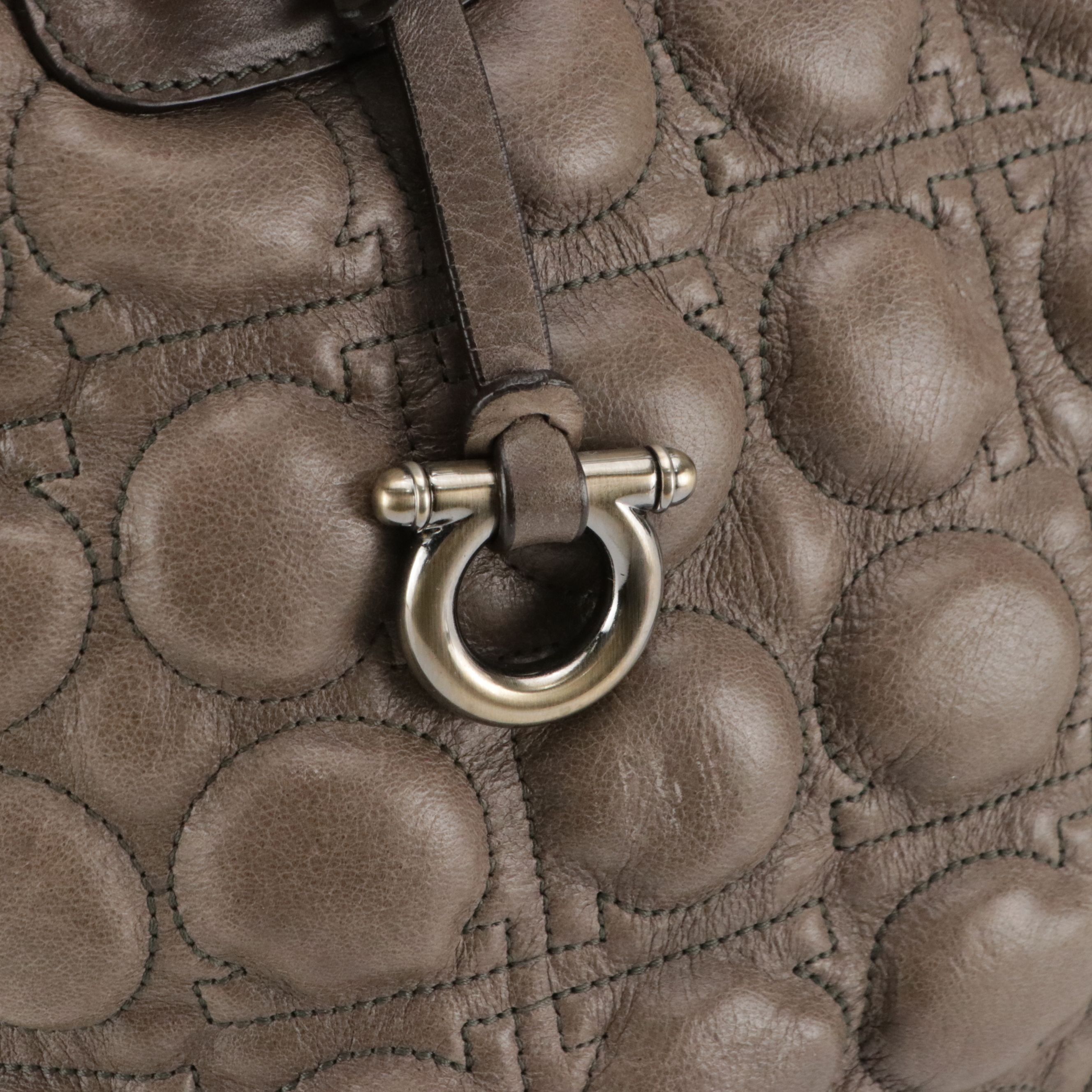 Salvatore Ferragamo Gancini Bubble Quilted Handbag in Grey Leather