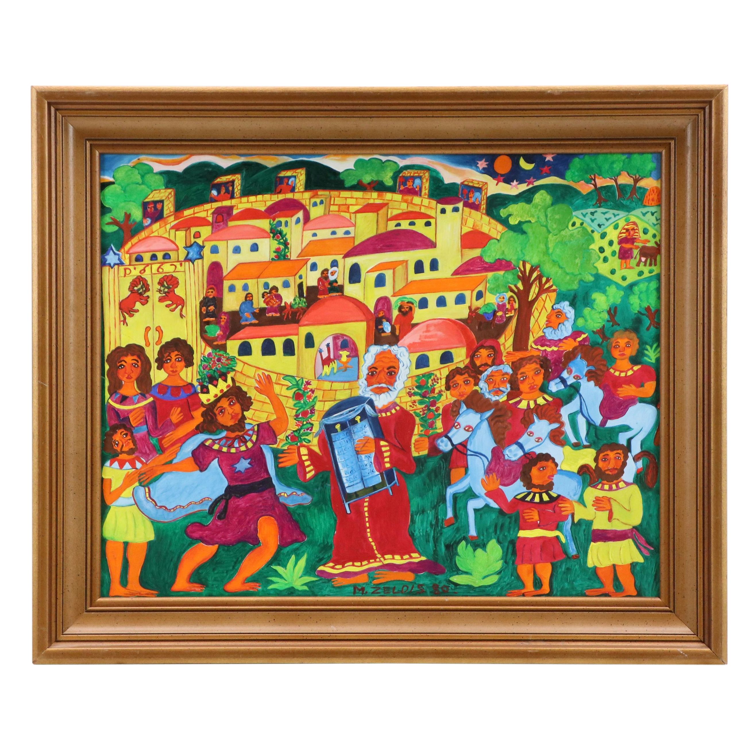 Malcah Zeldis Oil Painting "David Dances Before the Ark of the Lord," 1980