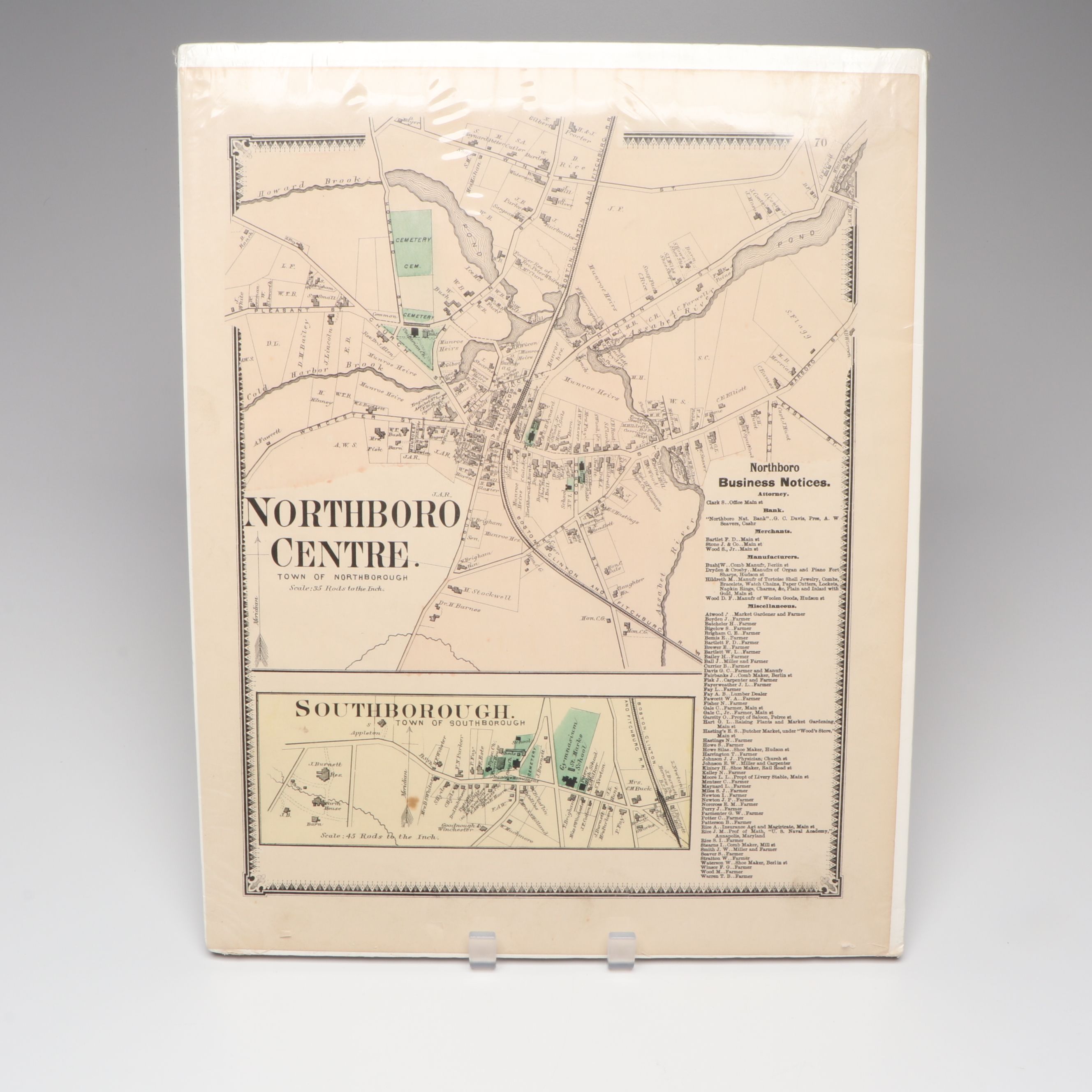 F.W. Beers "Worcester County Massachusetts" Hand-Colored Engraved Maps, 1870