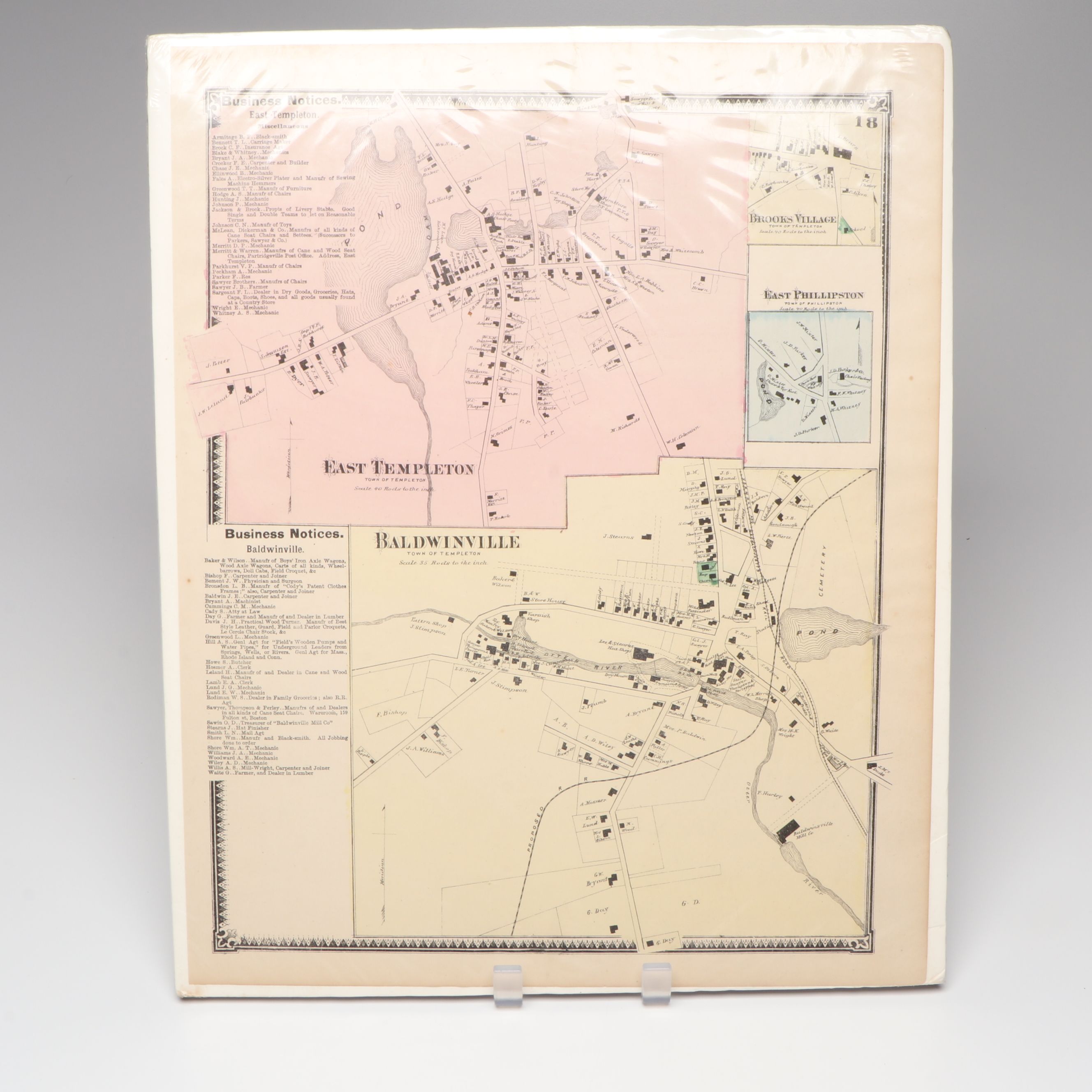 F.W. Beers "Worcester County Massachusetts" Hand-Colored Engraved Maps, 1870