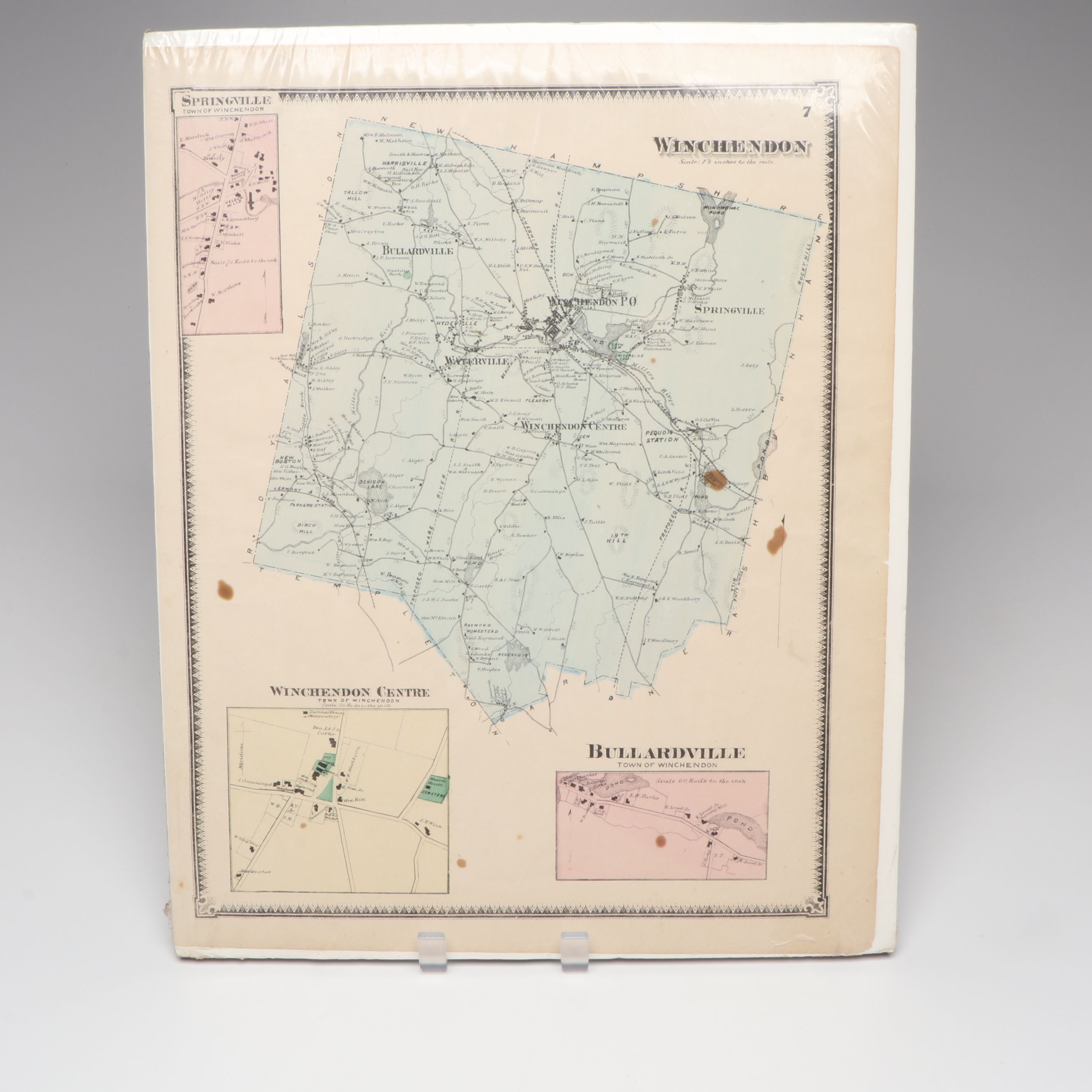F.W. Beers "Worcester County Massachusetts" Hand-Colored Engraved Maps, 1870
