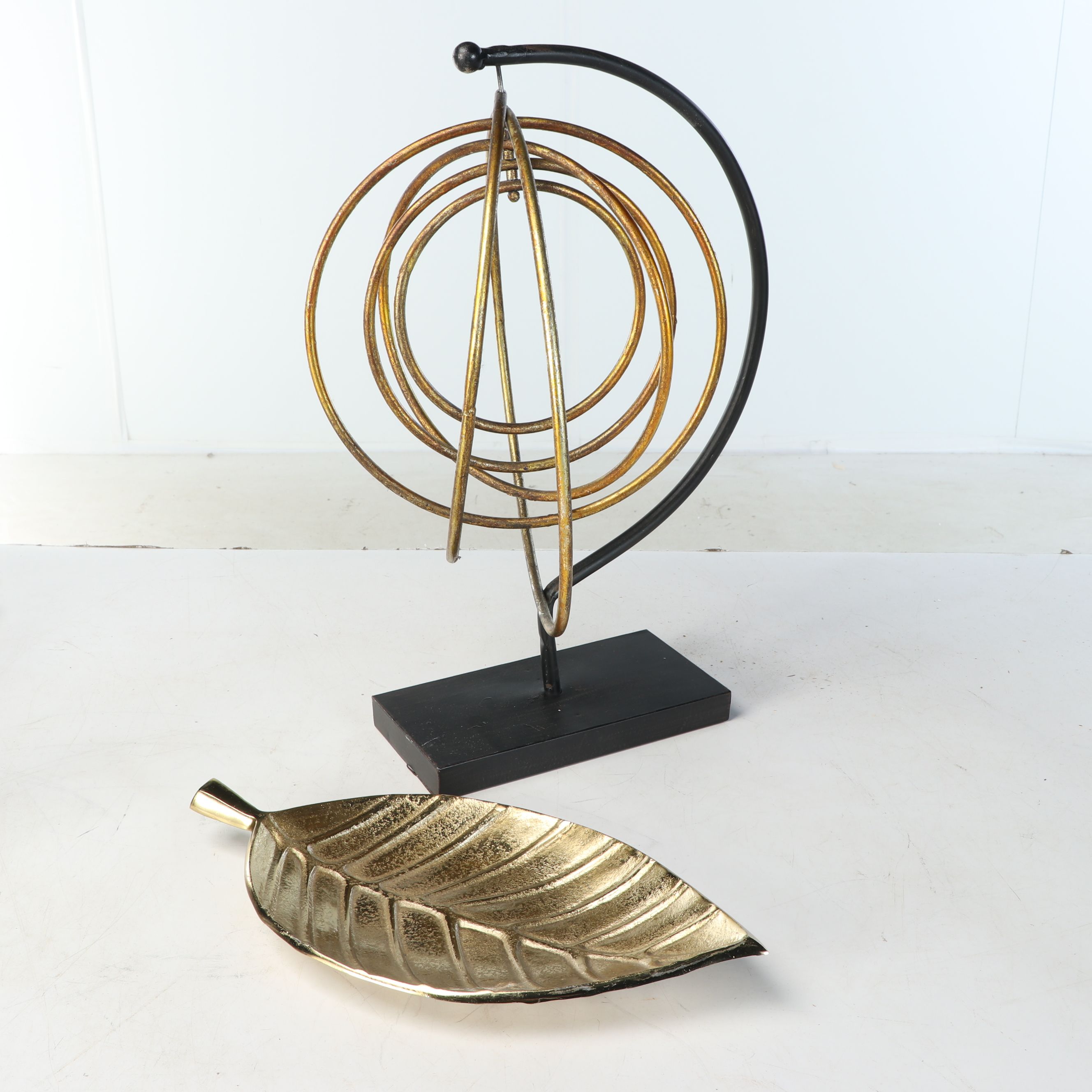 Brass Finish Lanterns with Sculptural Metal Leaves and More Décor