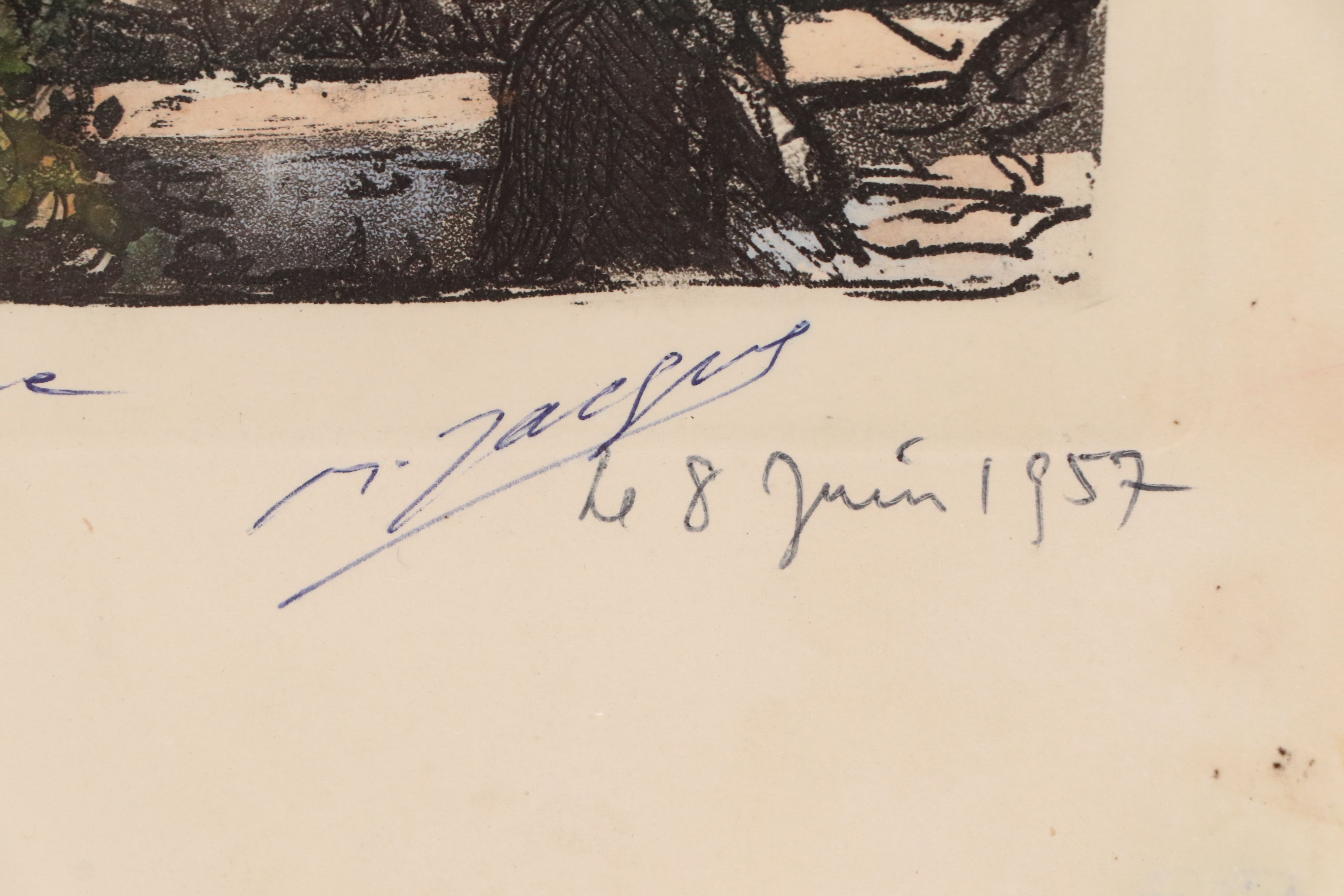 Maurice Jacque Hand-Colored Parisian Etching with Aquatint, 1957