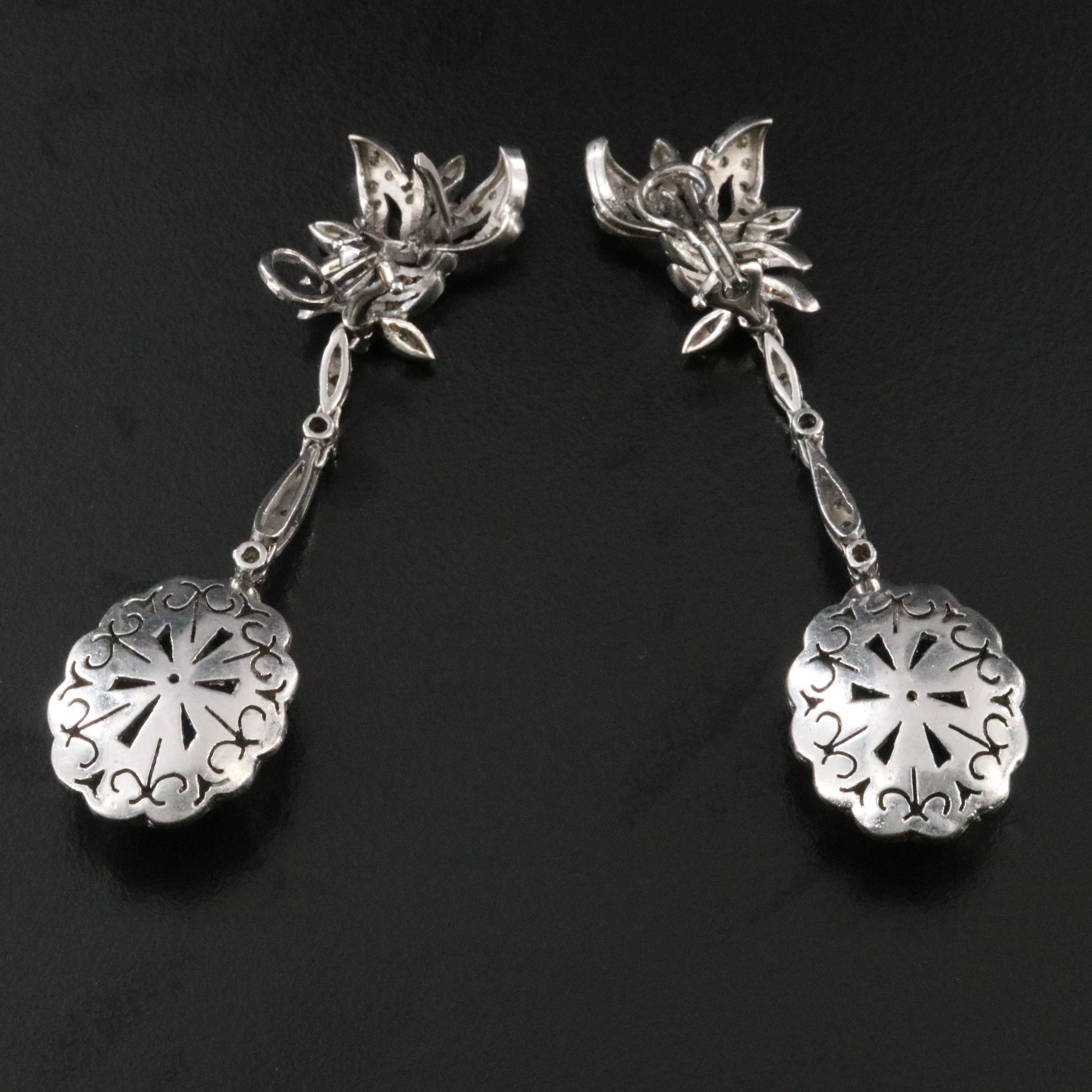 Post War Silver Palladium Alloy Lapis Lazuli and Diamond Dangle Earrings