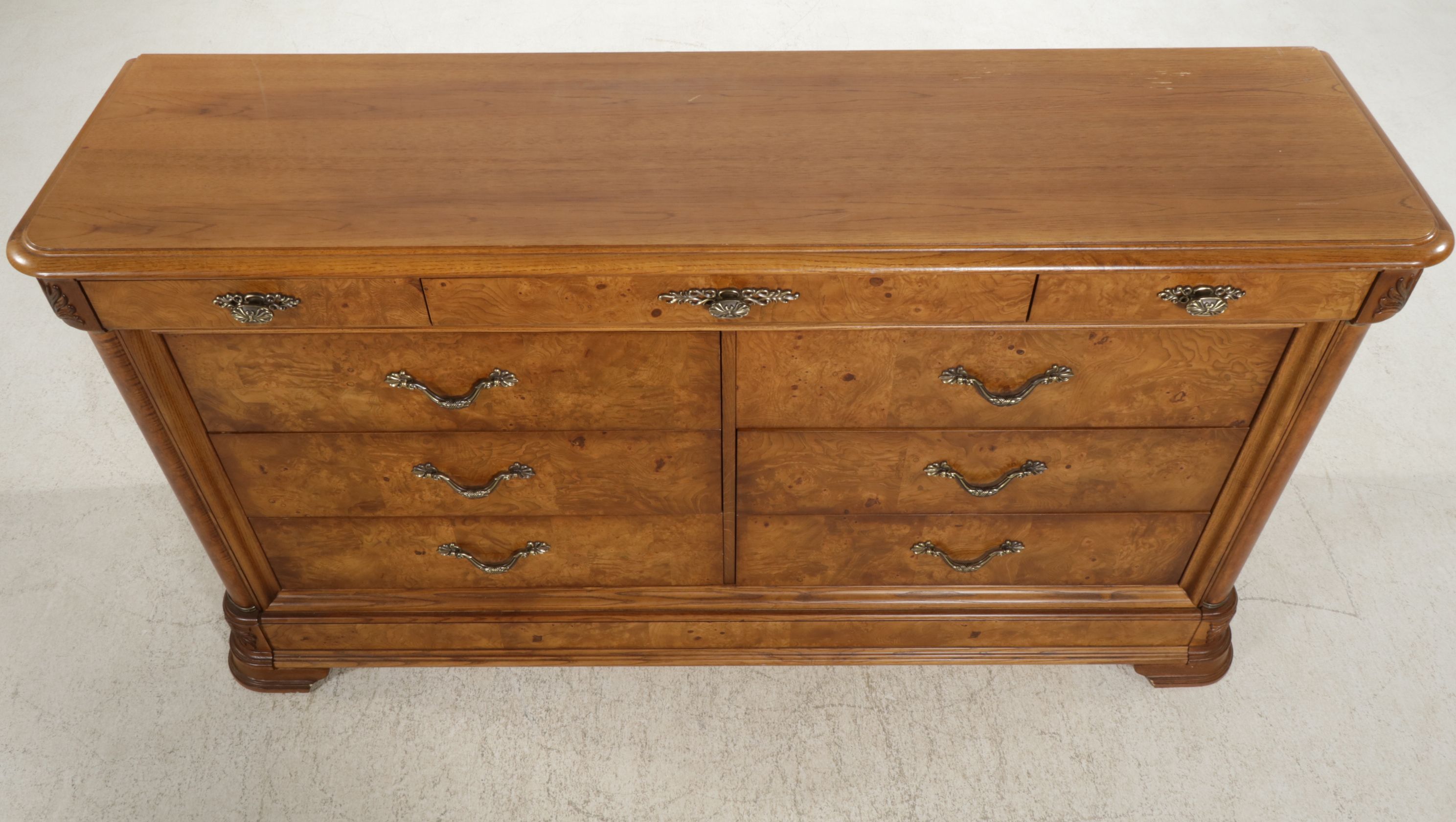 American Drew Empire Style Burl Walnut Veneer Dresser