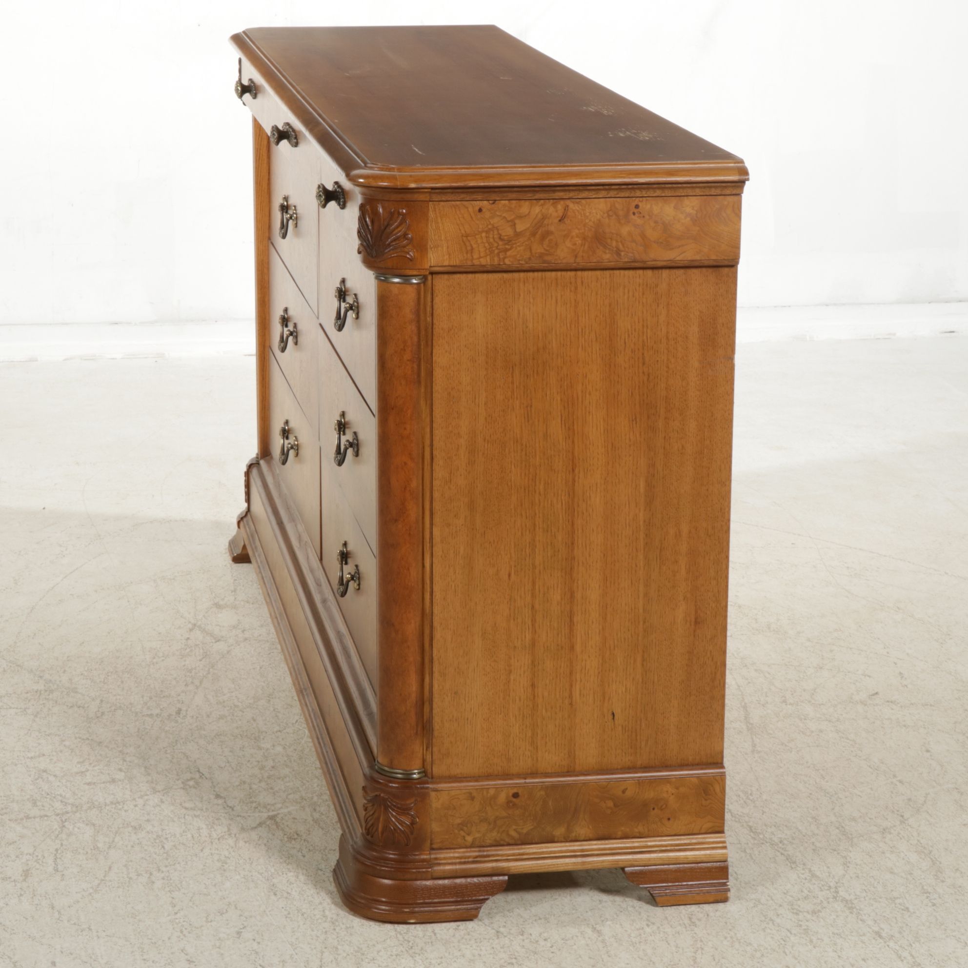 American Drew Empire Style Burl Walnut Veneer Dresser