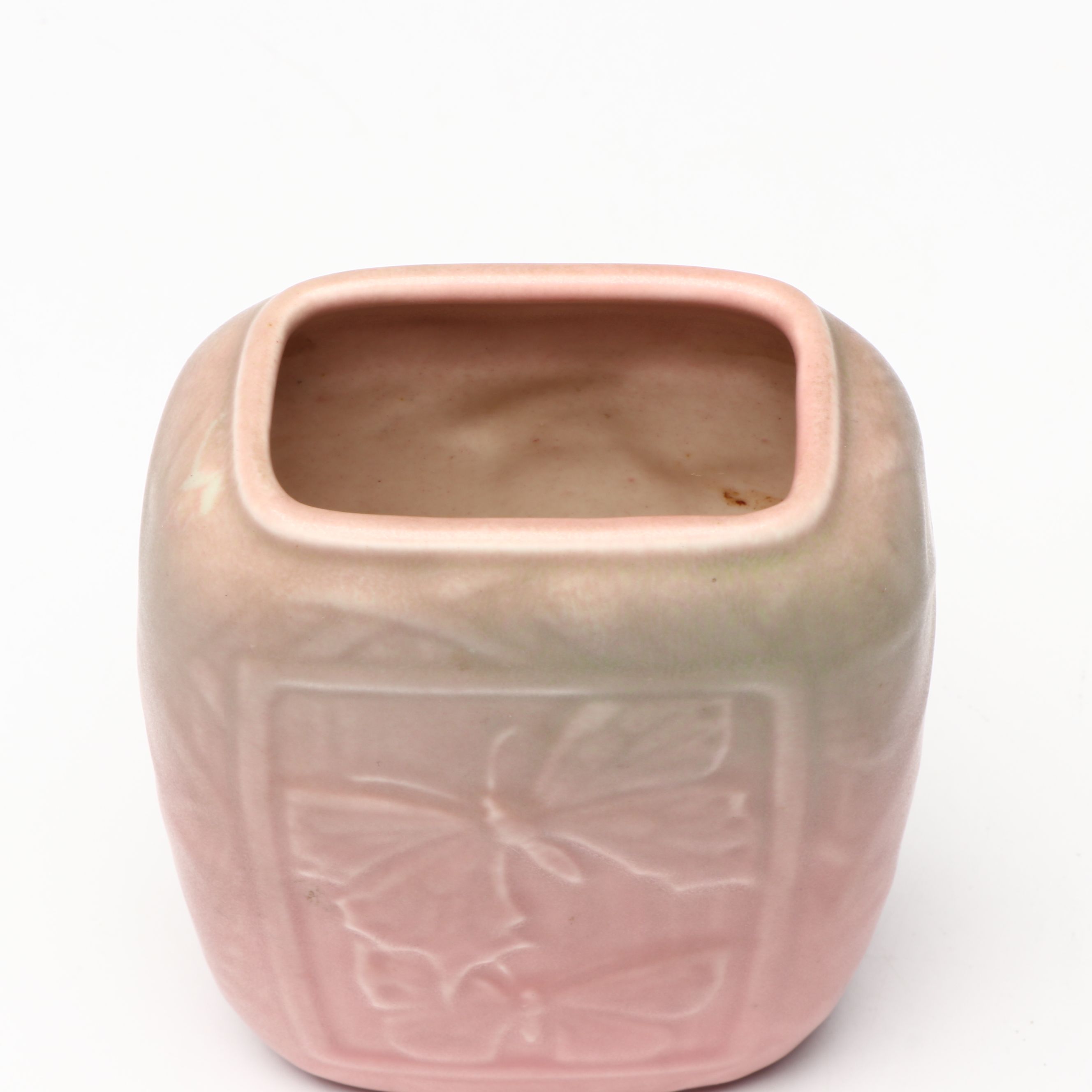 Rookwood Pottery Matte Pink Bird and Butterfly Vase, 1941