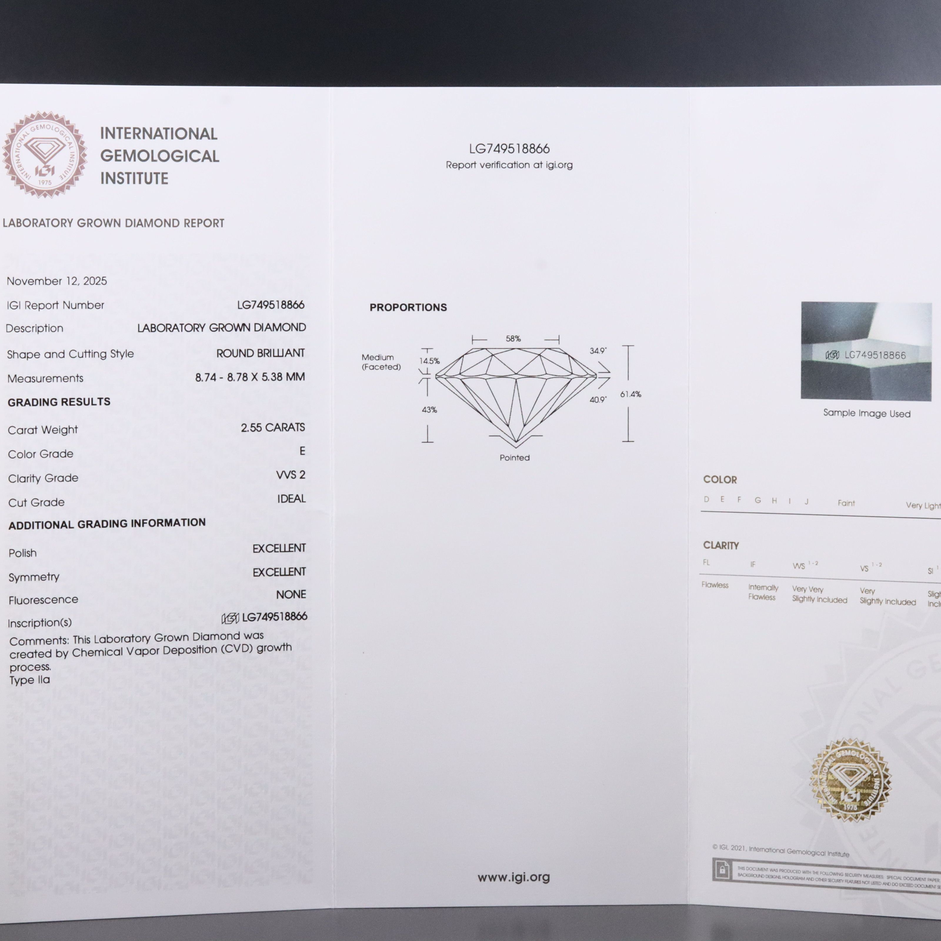 18K 5.10 CTW Lab Grown Diamond Stud Earrings with IGI Reports