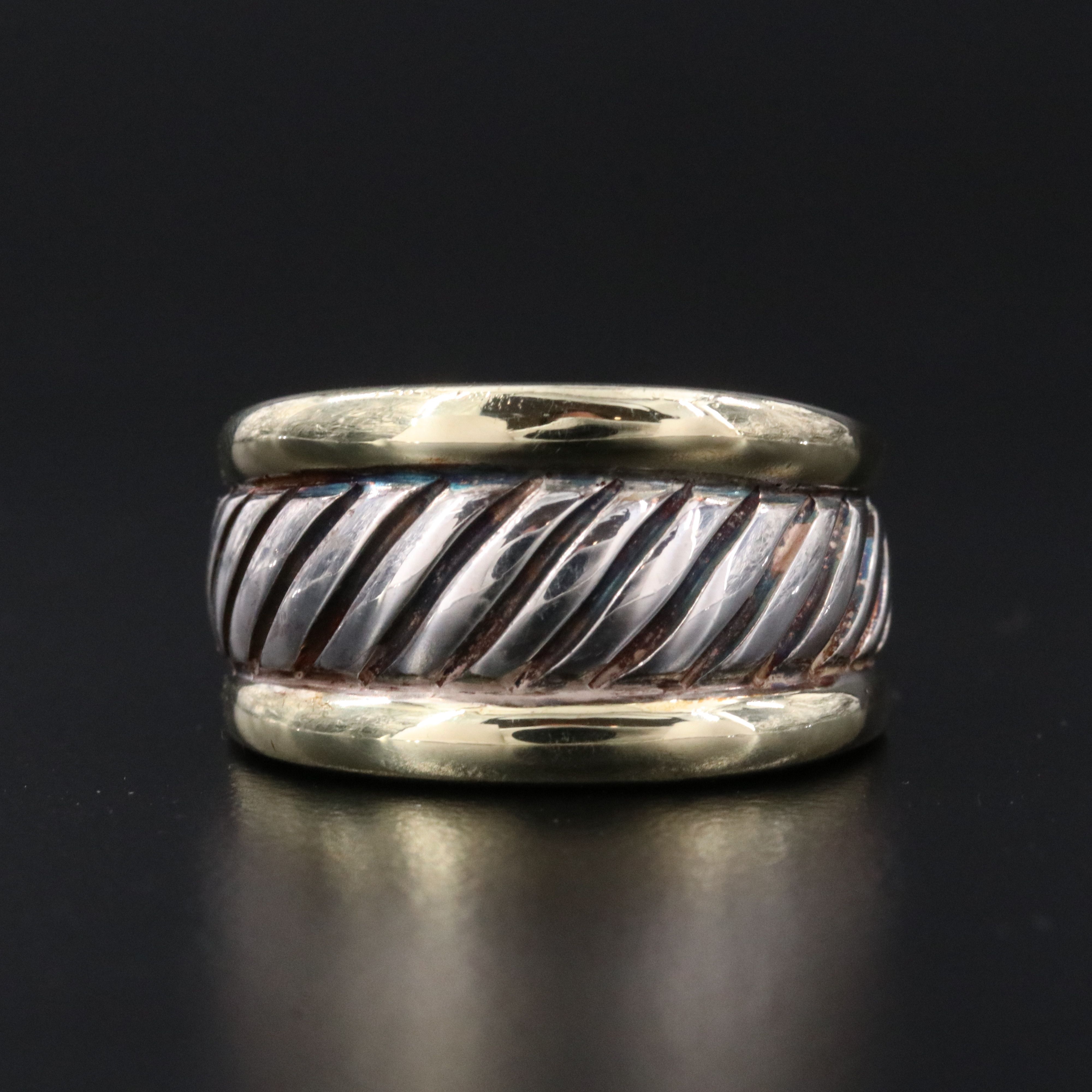 David Yurman Sterling and 14K Classic Cable Cigar Band Ring