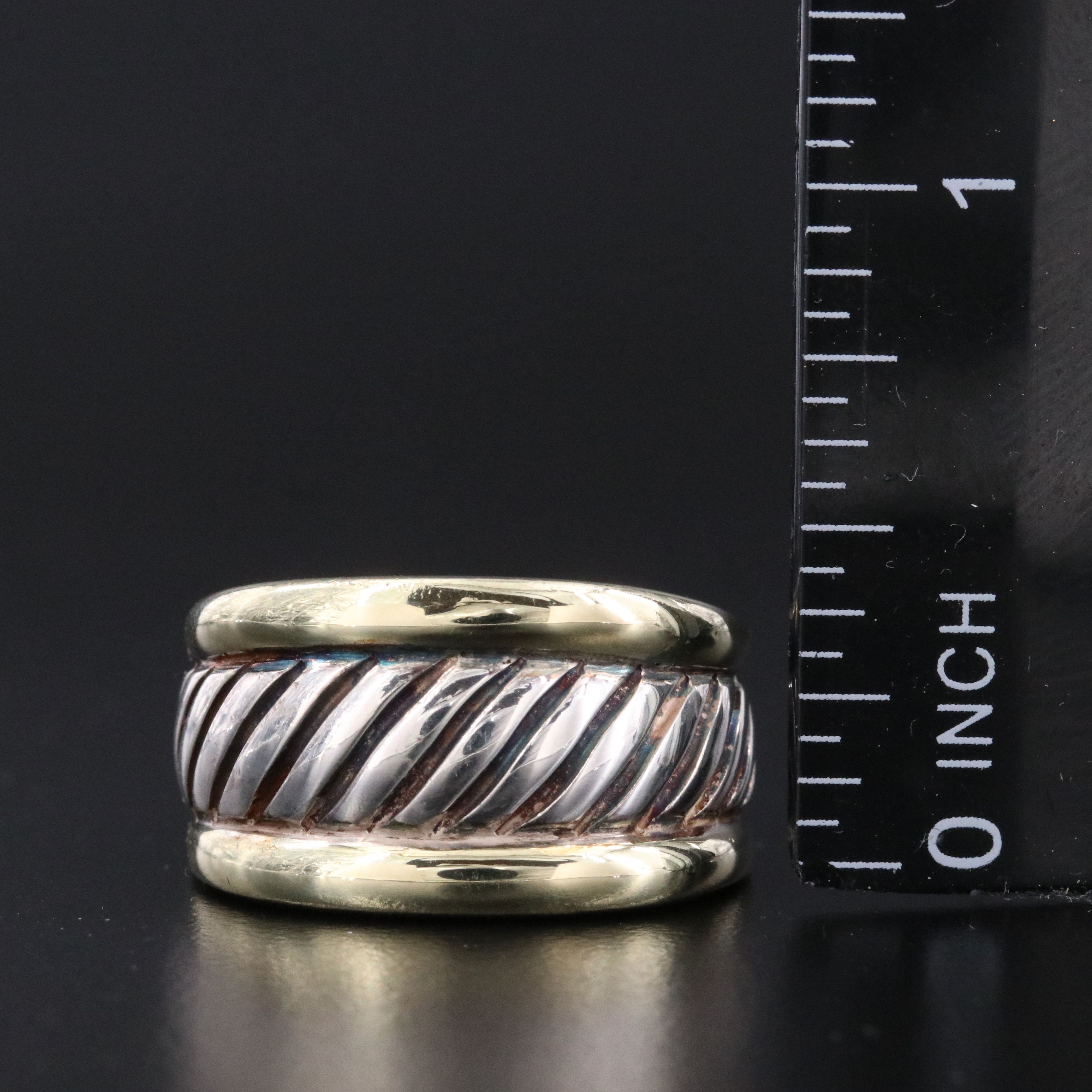 David Yurman Sterling and 14K Classic Cable Cigar Band Ring