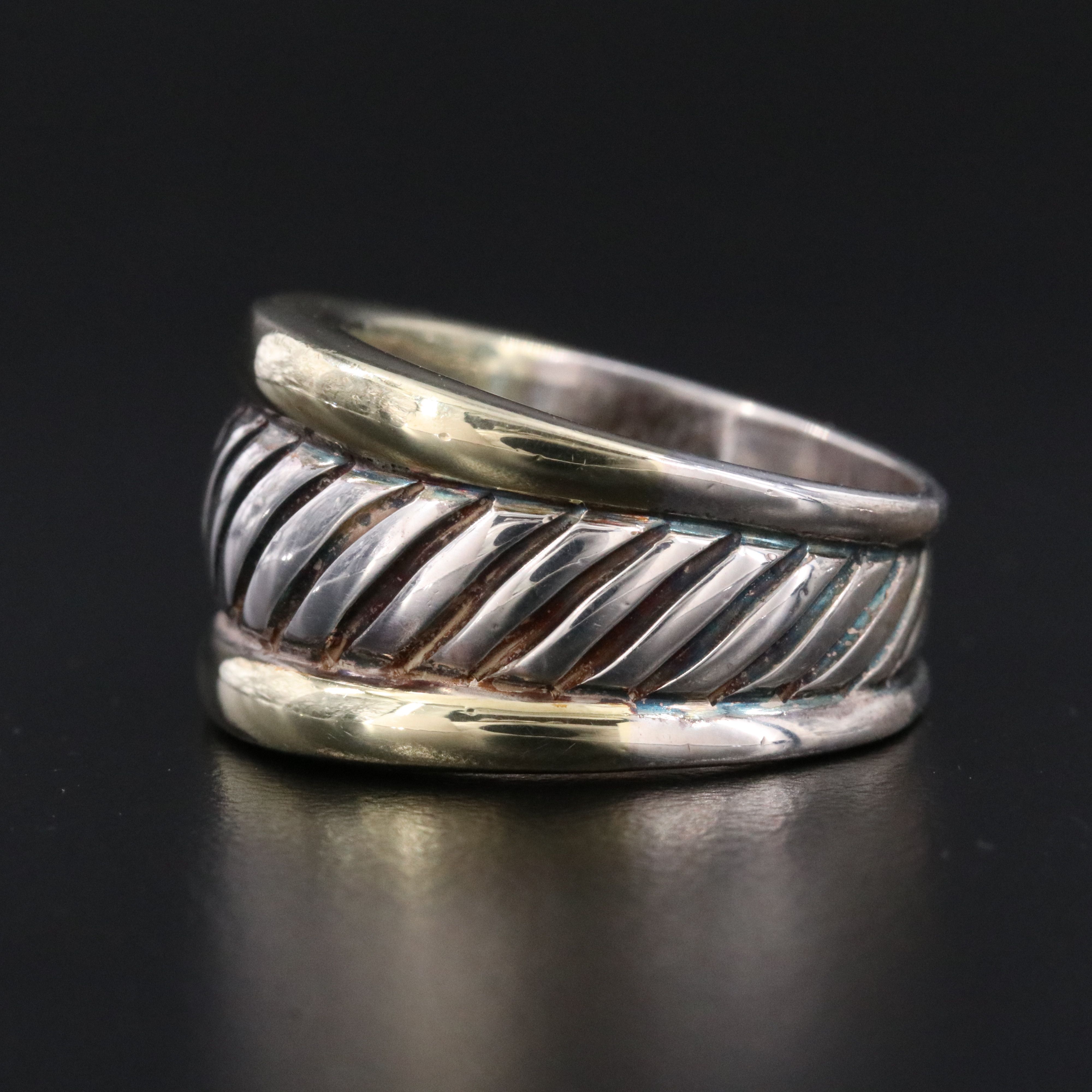 David Yurman Sterling and 14K Classic Cable Cigar Band Ring