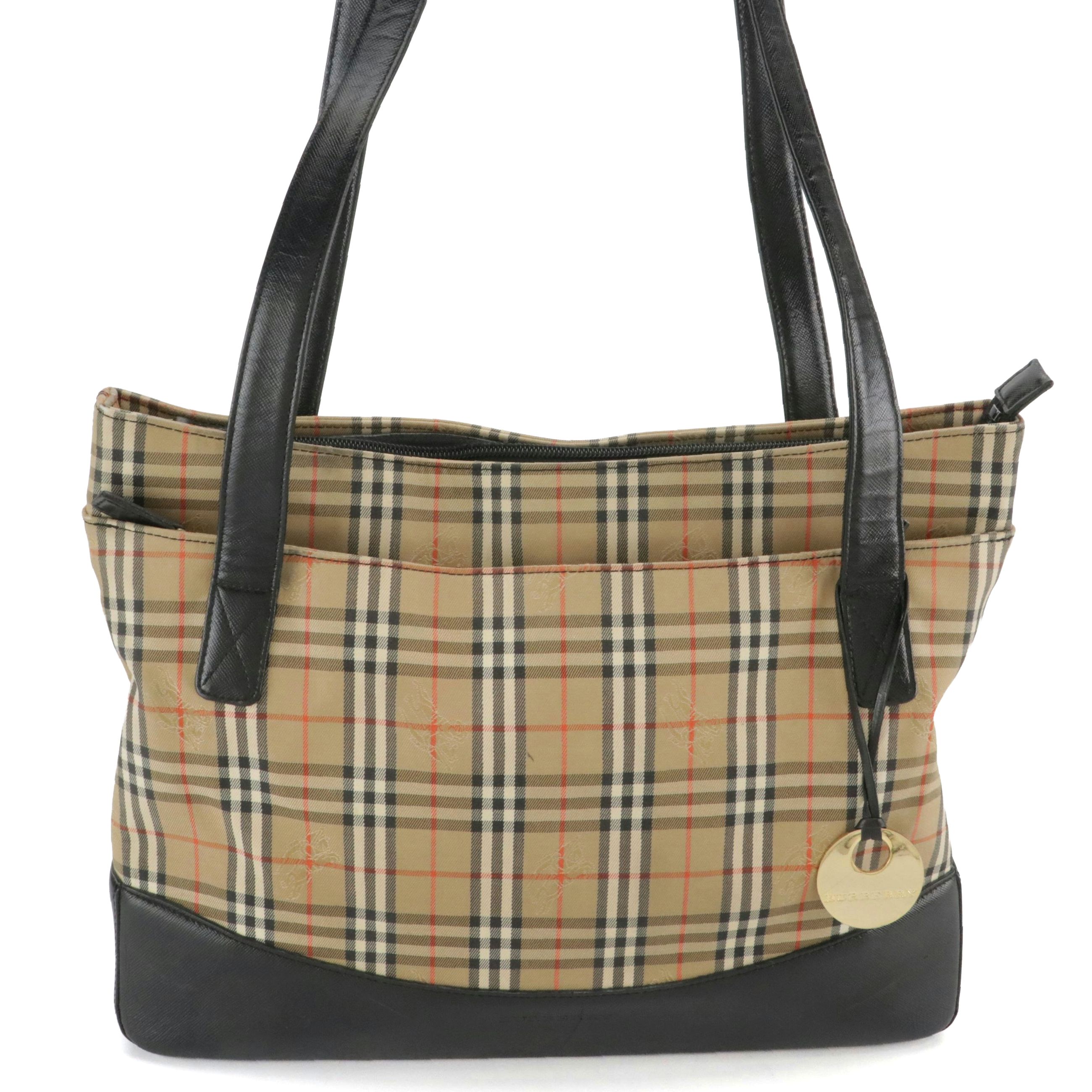 Burberry Front Pocket Shoulder Bag in Haymarket Check Canvas & Saffiano Leather
